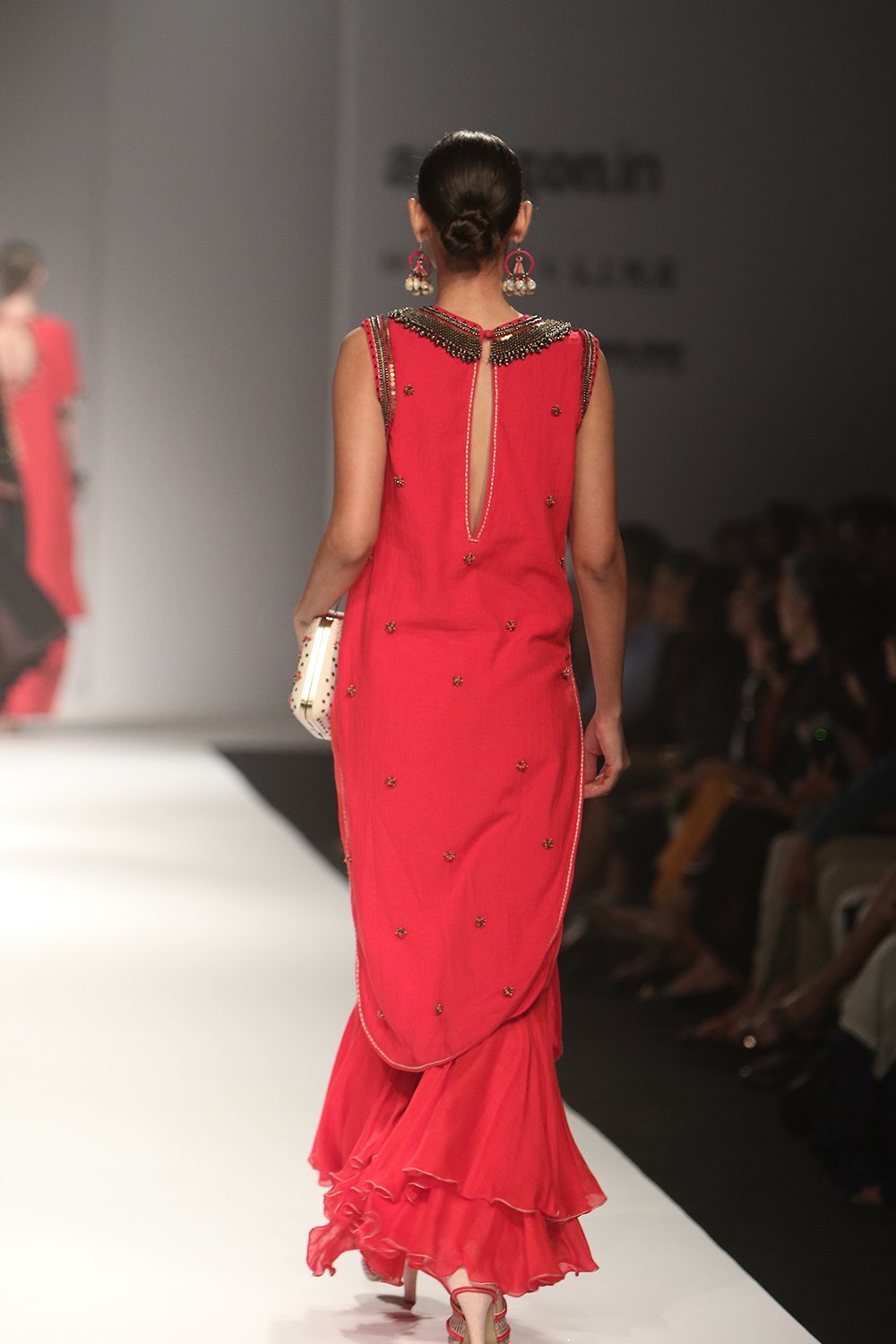 embroidered apple cut kurta with double layer sharara