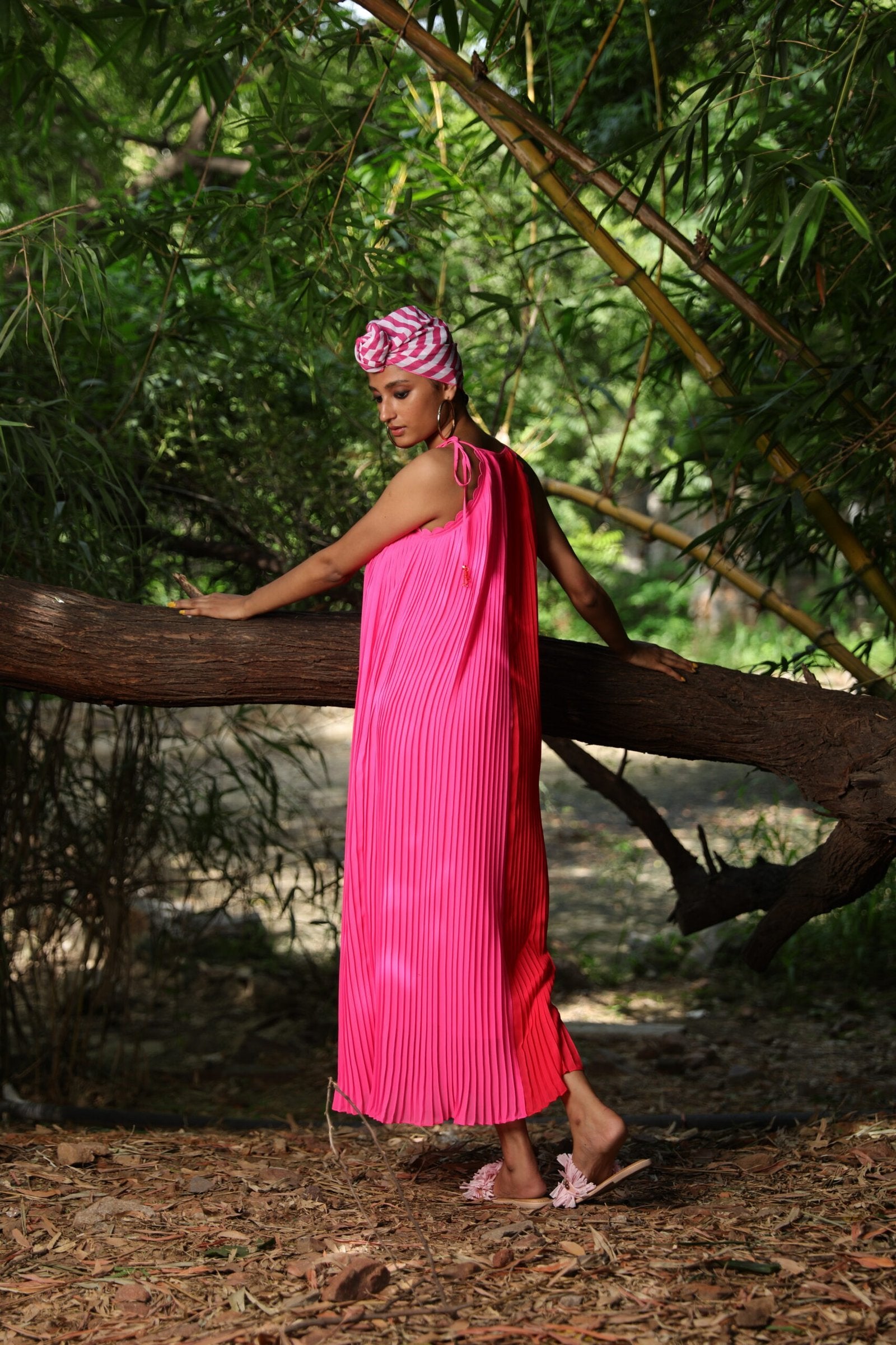 Coral and pink halter georgette dress