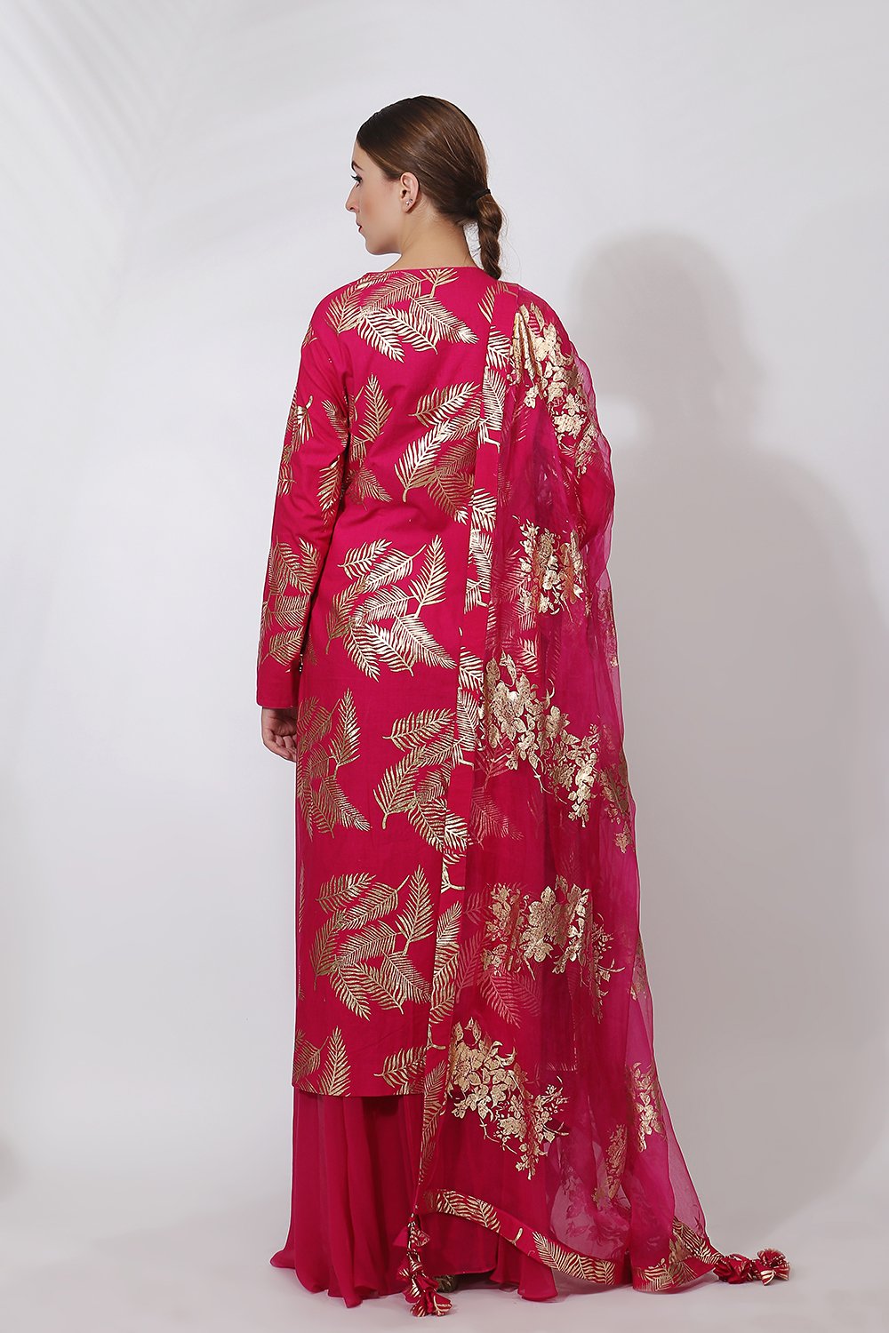 Angrakha style staight kurta with front open sharara and dupatta