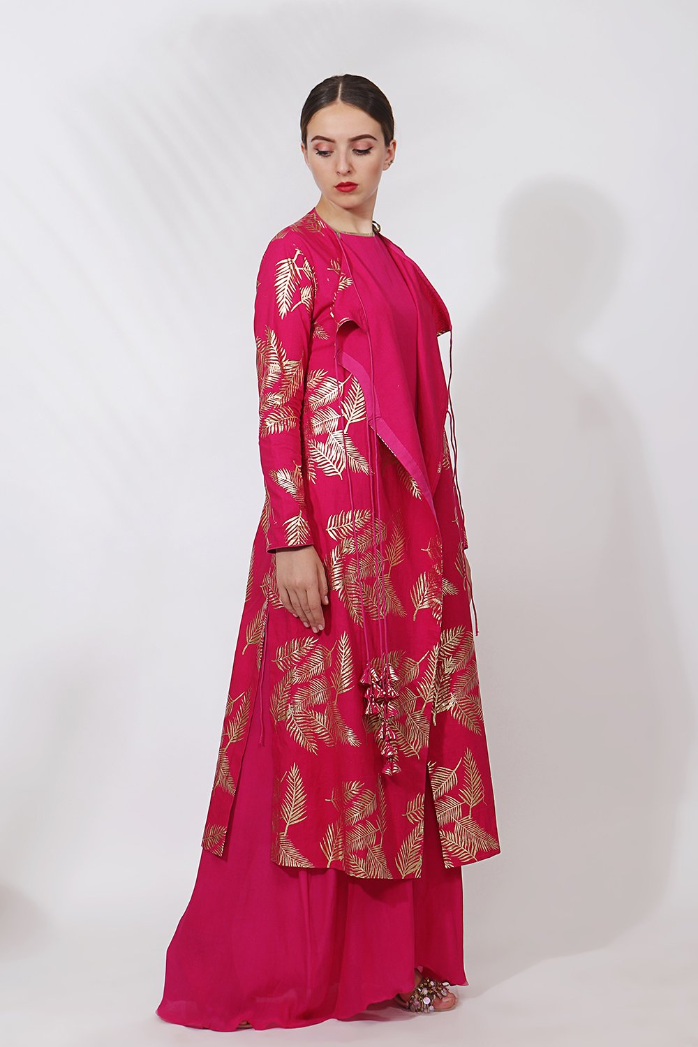 Angrakha style staight kurta with front open sharara and dupatta