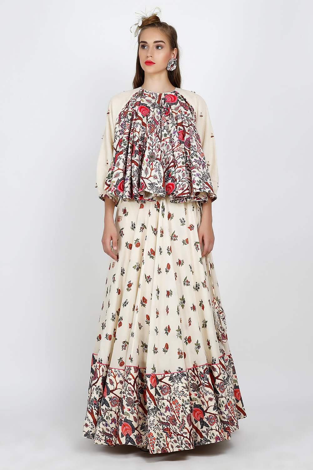 jacket with a ruffled top & tierred khadi skirt