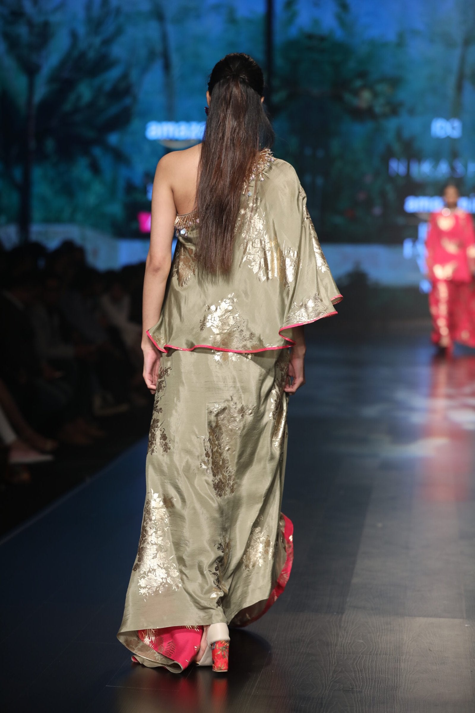 Bibi badal printed one shoulder top with bibi badal printed side overlap skirt