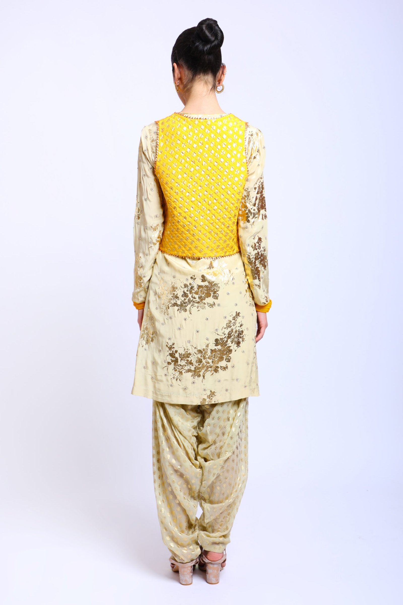 Antique Jade Crepe Embroidered Kurta Set paired with Salwar, Jacket & Dupatta