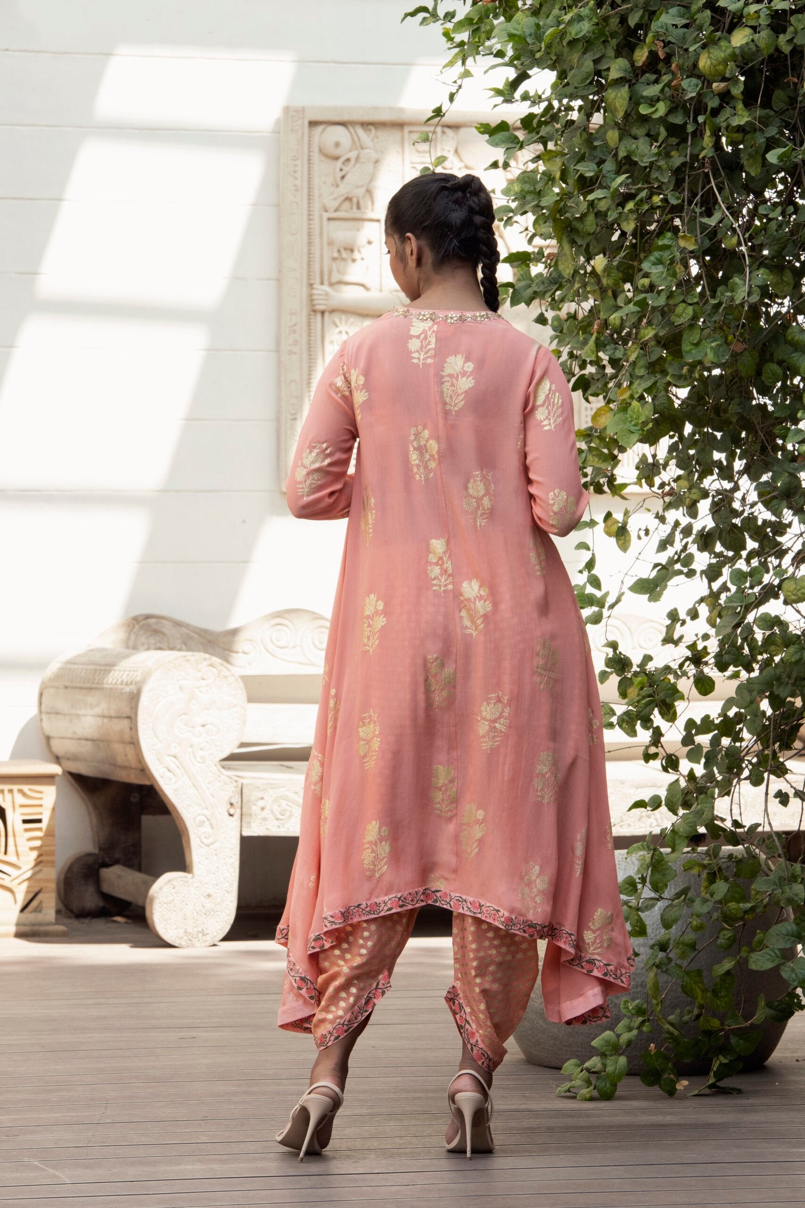 Asymmetric tunic with dhoti