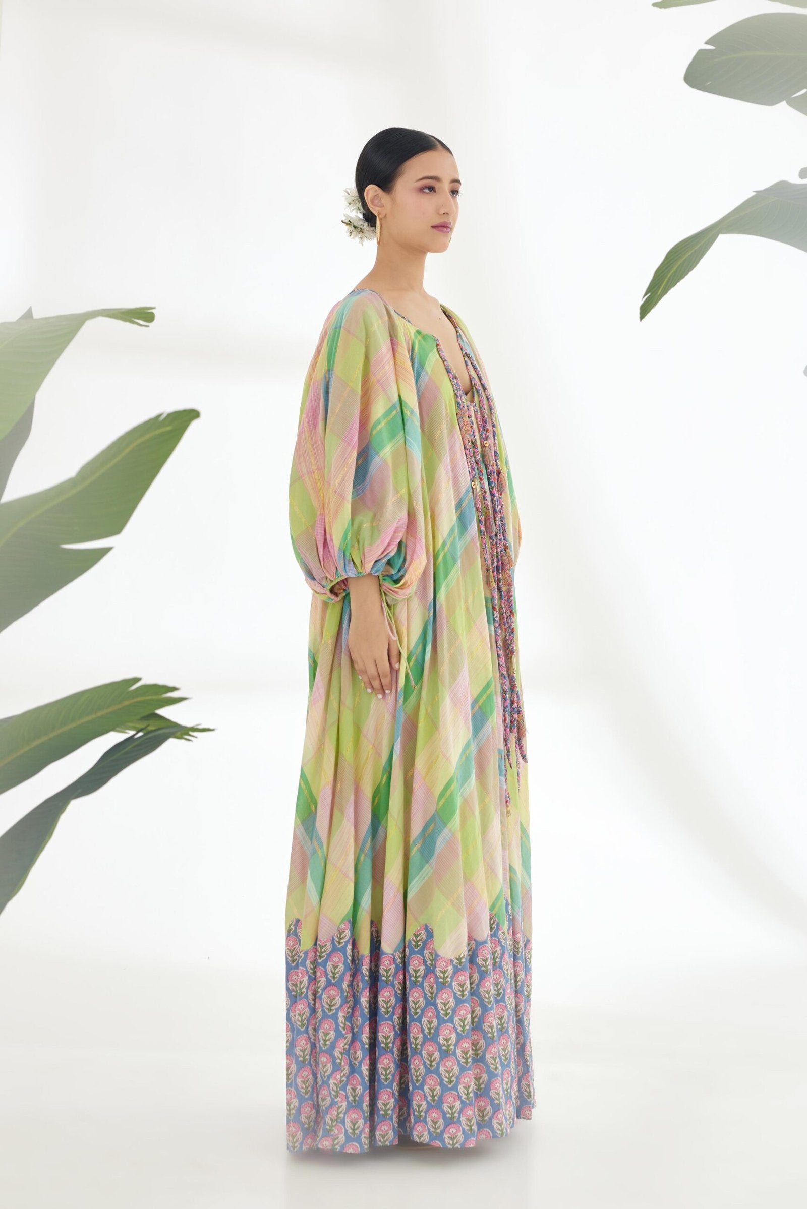 Bespoke hand braided tassel details on the neckline Maxi Dress
