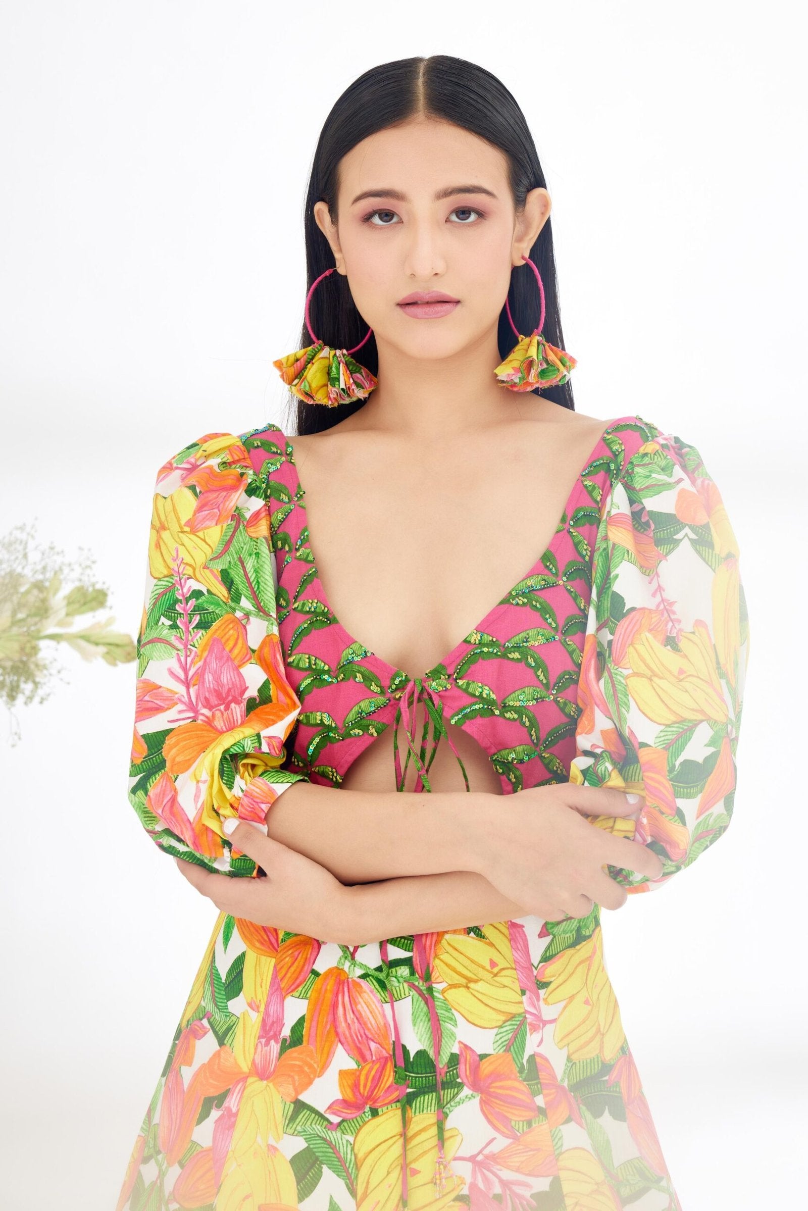 Bespoke hand painted Banana Fruit Print Cutout Dress