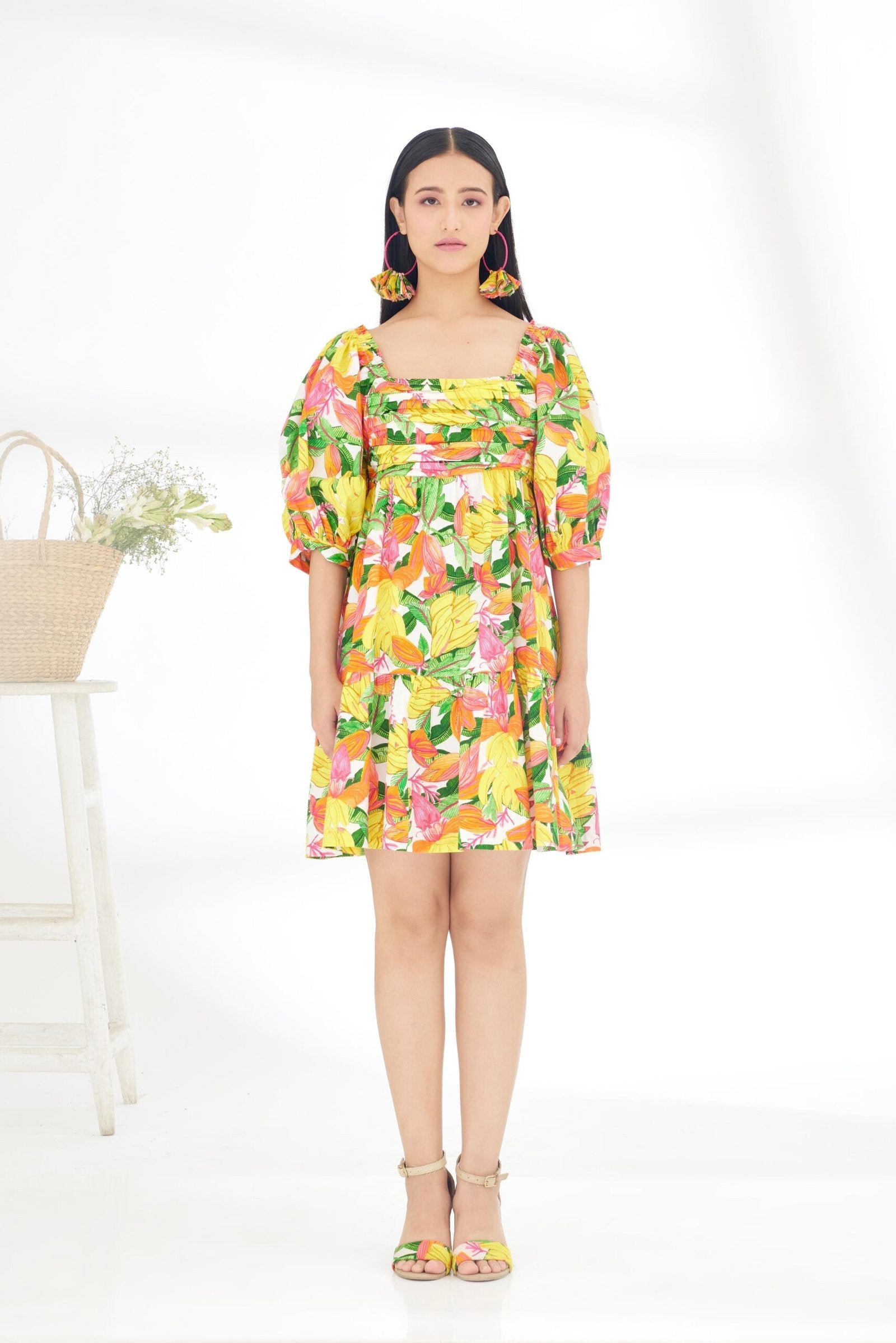 Bespoke hand painted Banana Fruit Print Short Dress