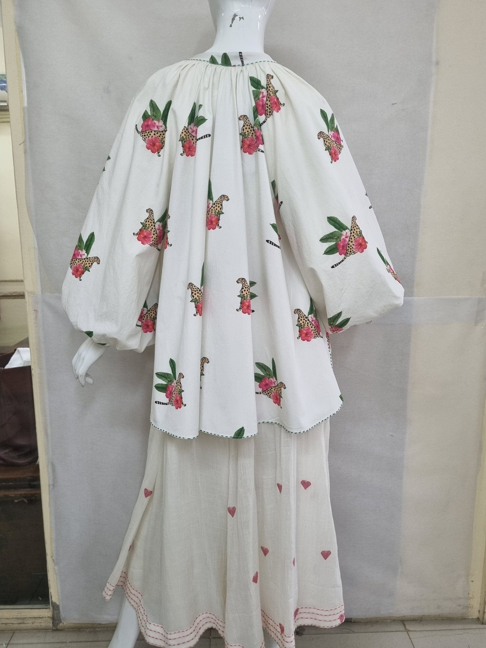 Off-White Hand painted Cheetah Print bubble sleeve Shirt