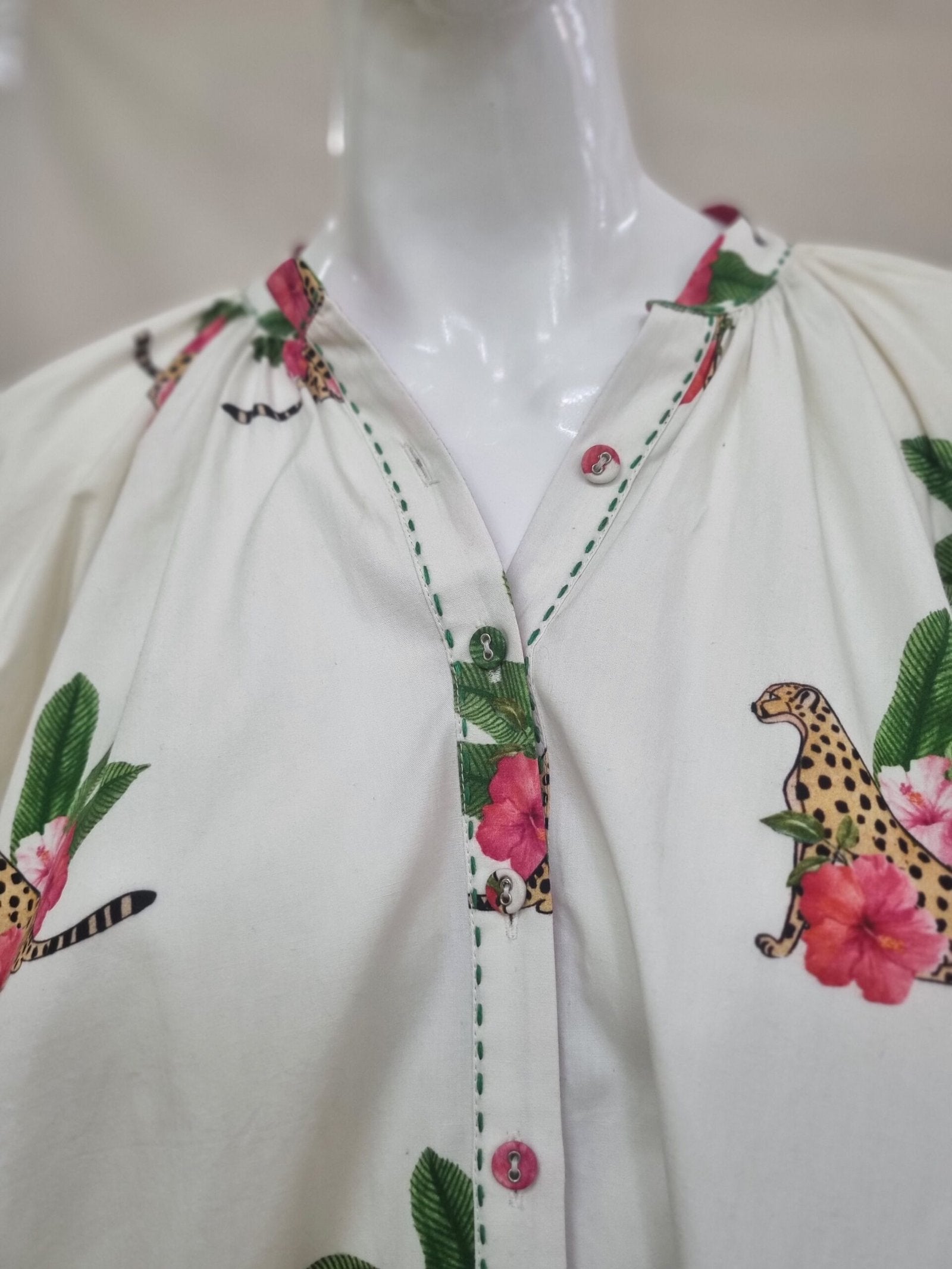 Off-White Hand painted Cheetah Print bubble sleeve Shirt