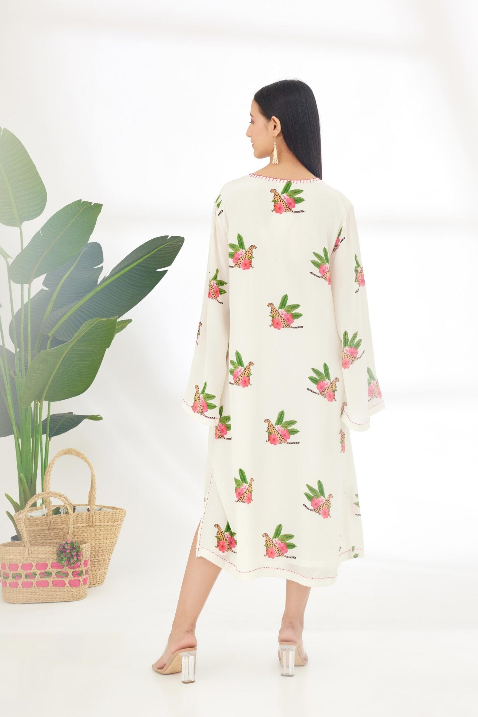 Off-White Hand painted Cheetah Print Kaftan Dress