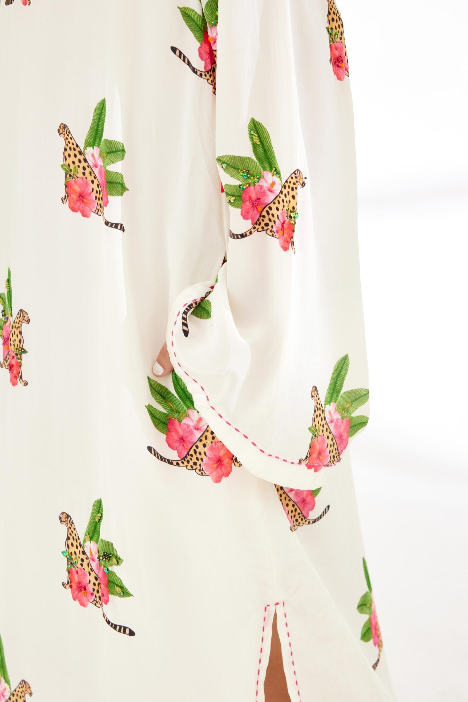 Off-White Hand painted Cheetah Print Kaftan Dress