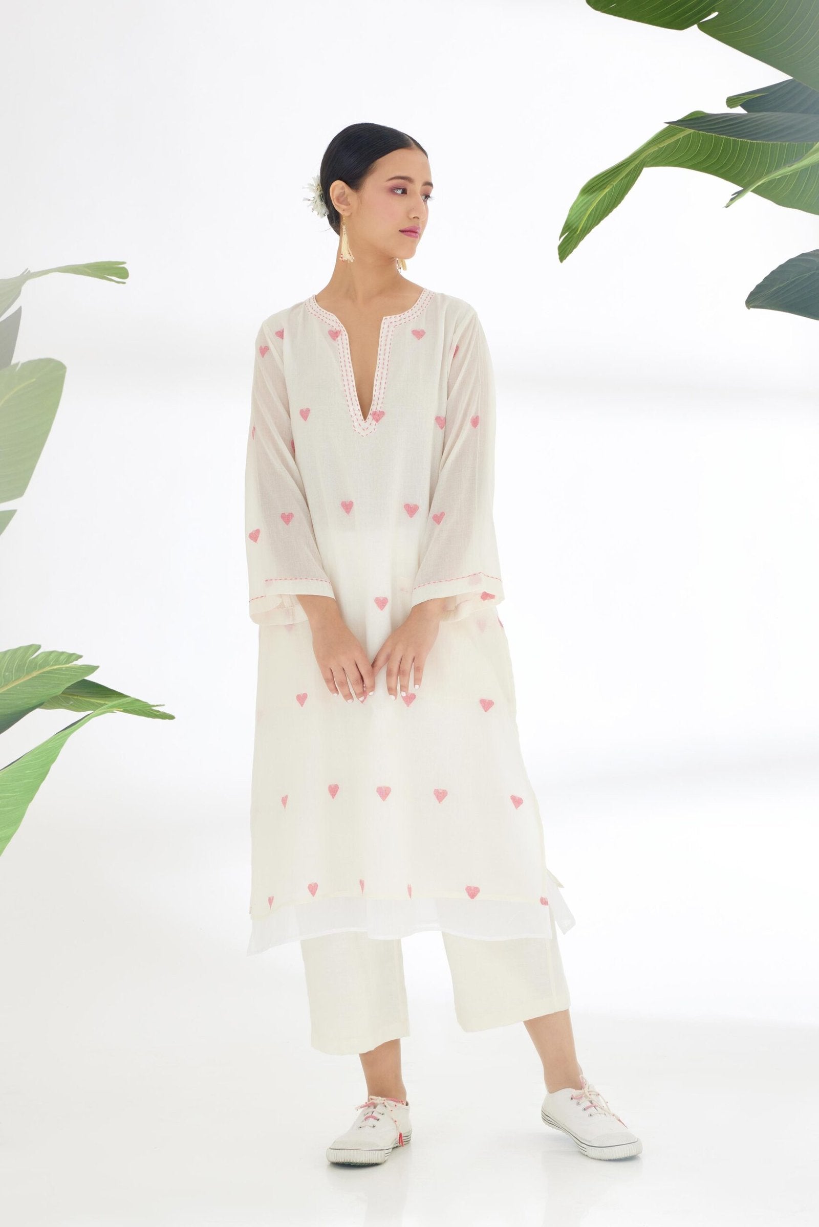 Red jamdani multilayered tunic main image 1