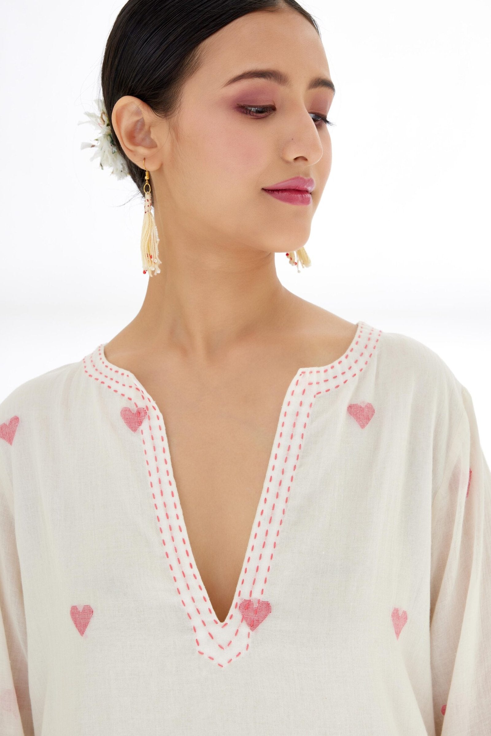 Cream Hand woven Heart Jamdani Tunic
