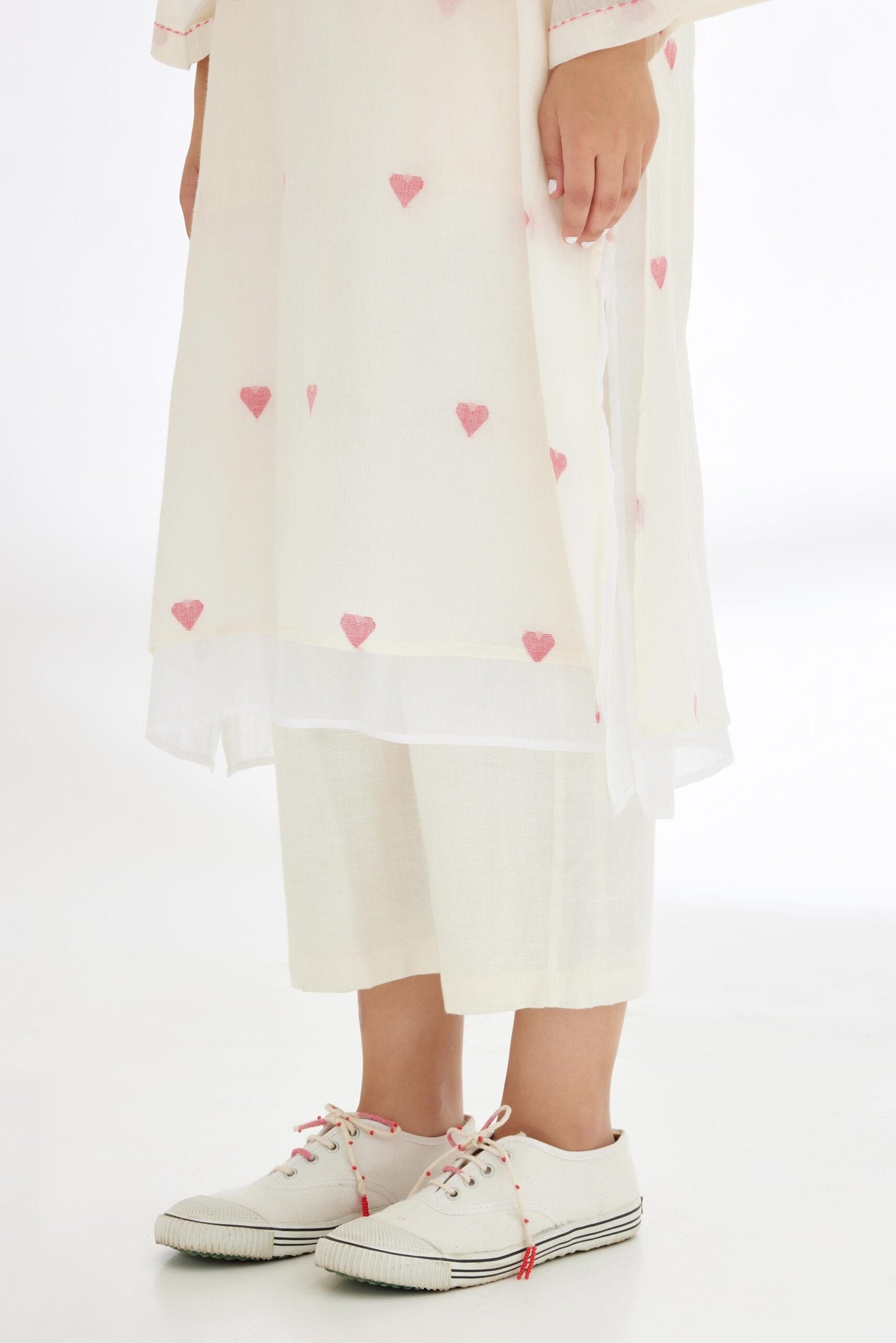 Cream Hand woven Heart Jamdani Tunic