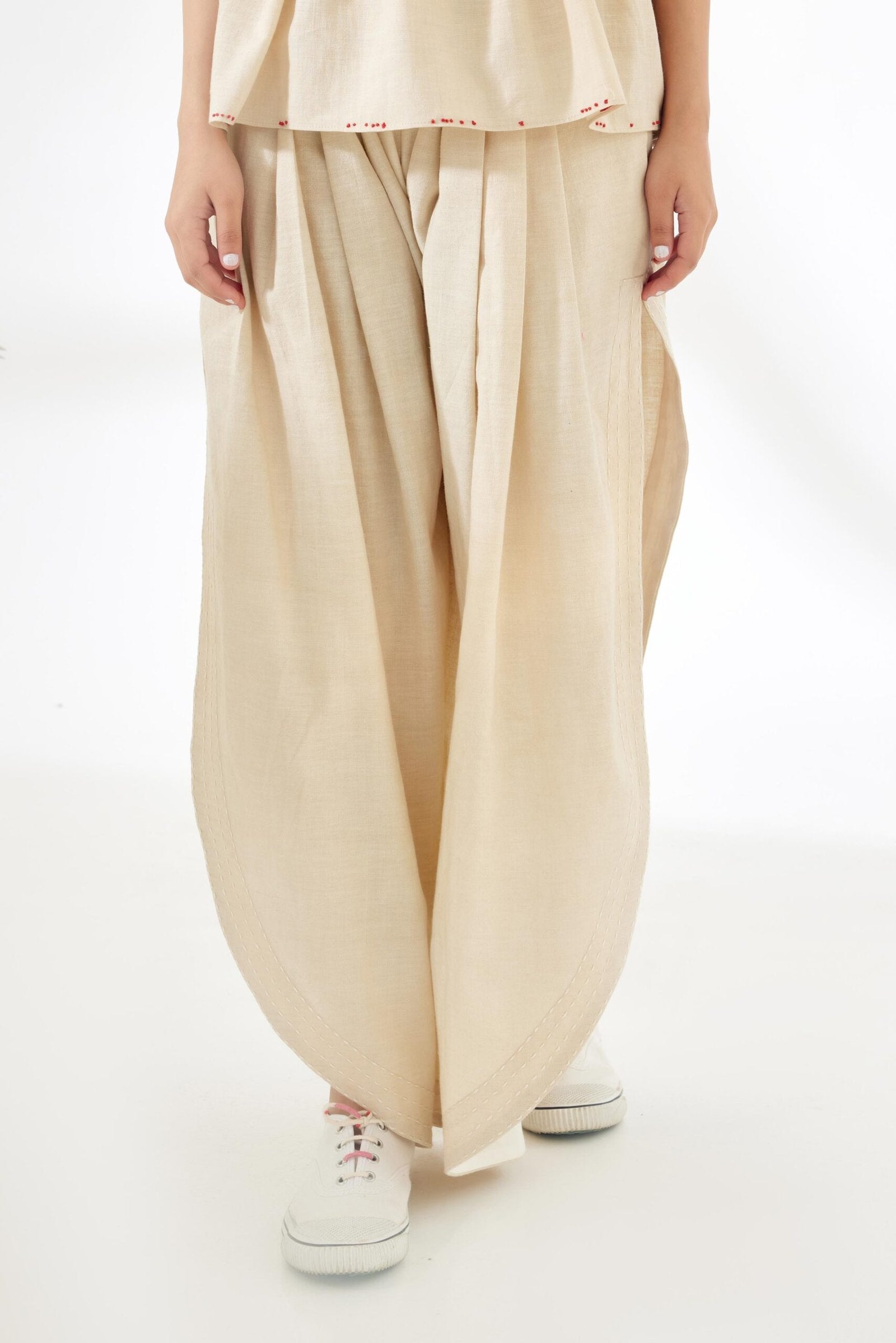 Cream Hand woven murshidabad cotton Slit Pant