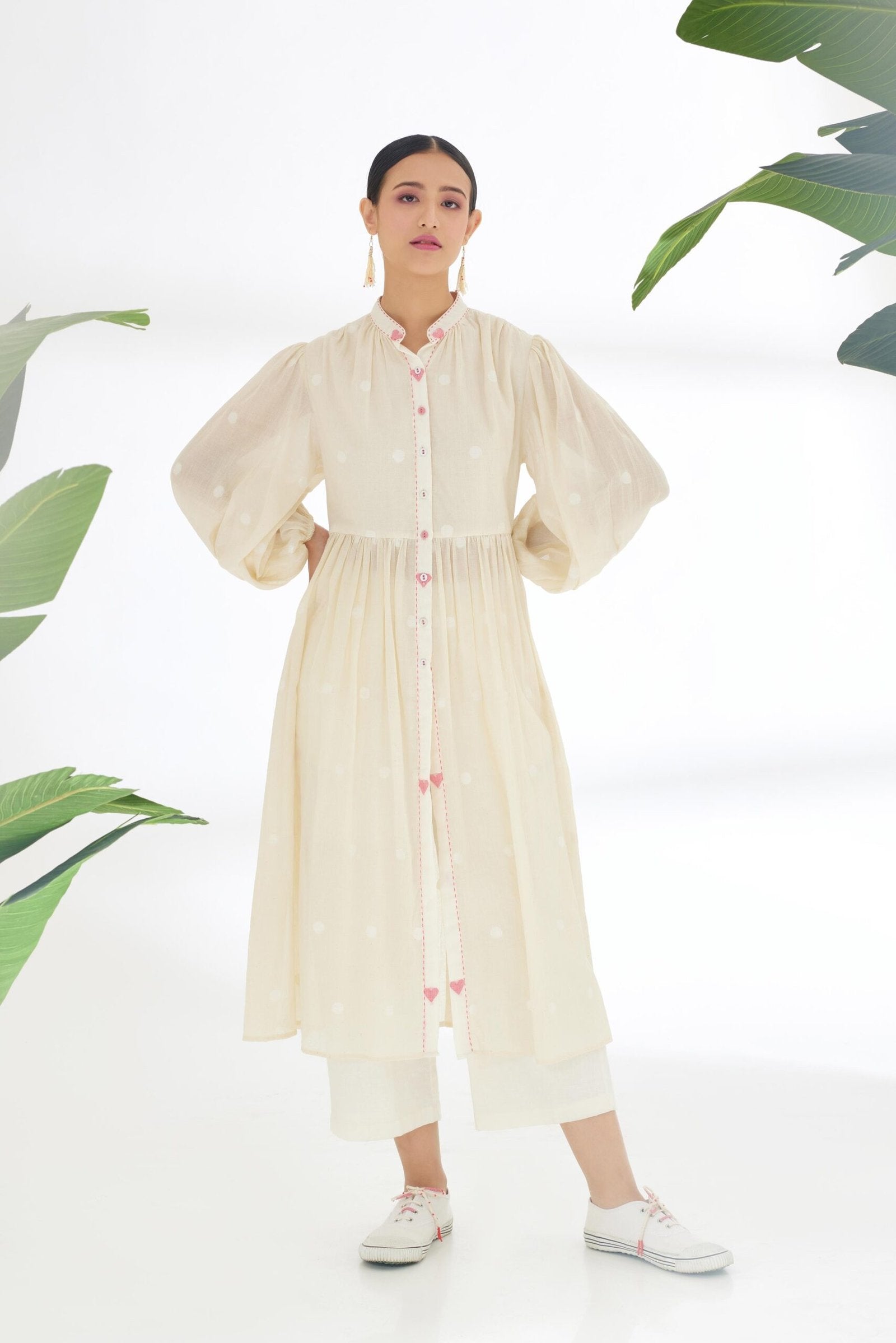 Cream Hand woven Polka Jamdani Overgarment