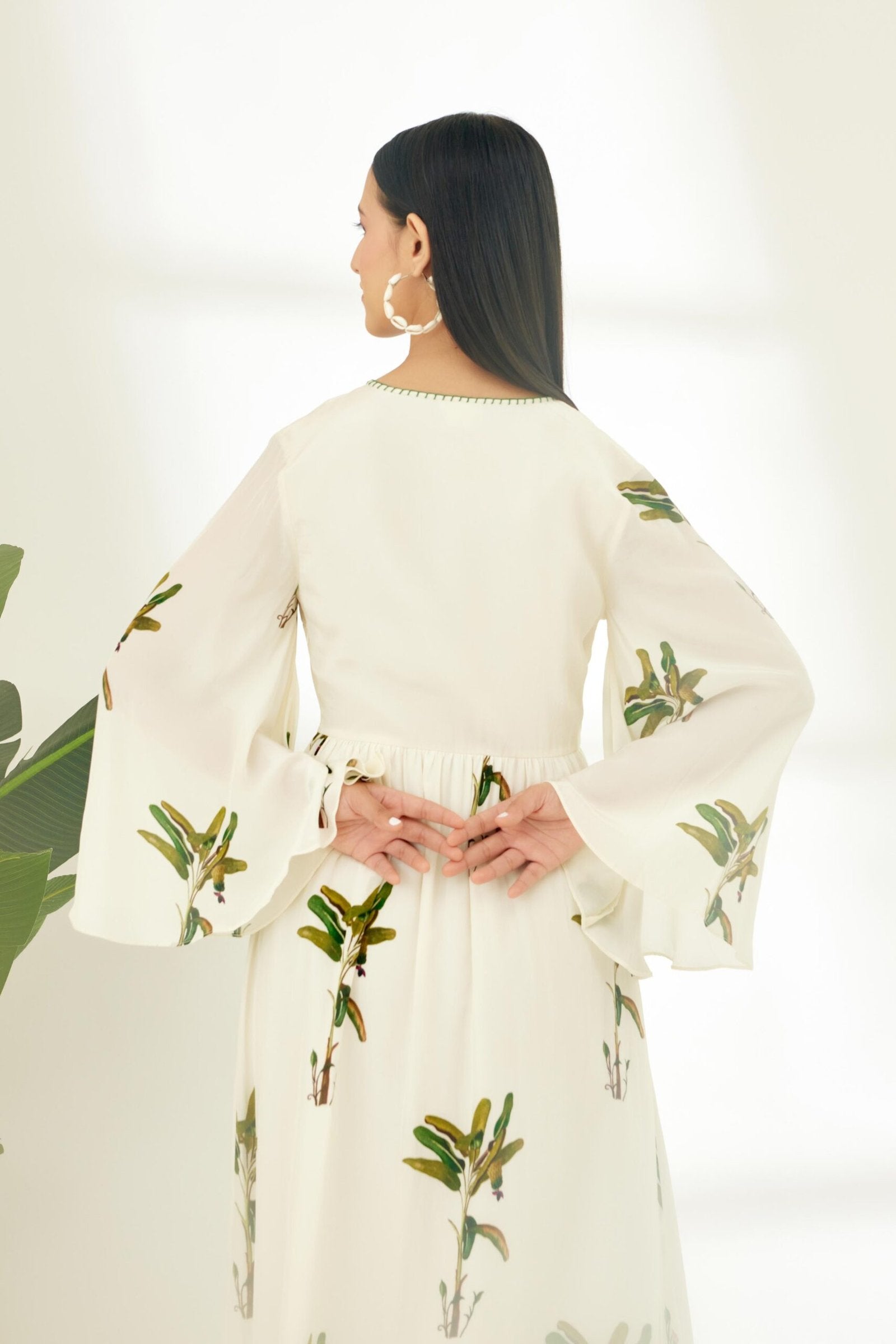 Off-White Hand painted Banana Tree Print Dress