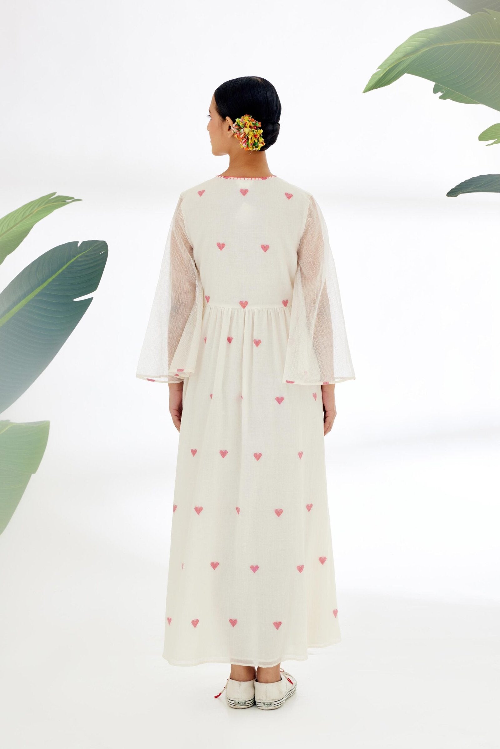 Cream Hand woven Heart Jamdani Dress