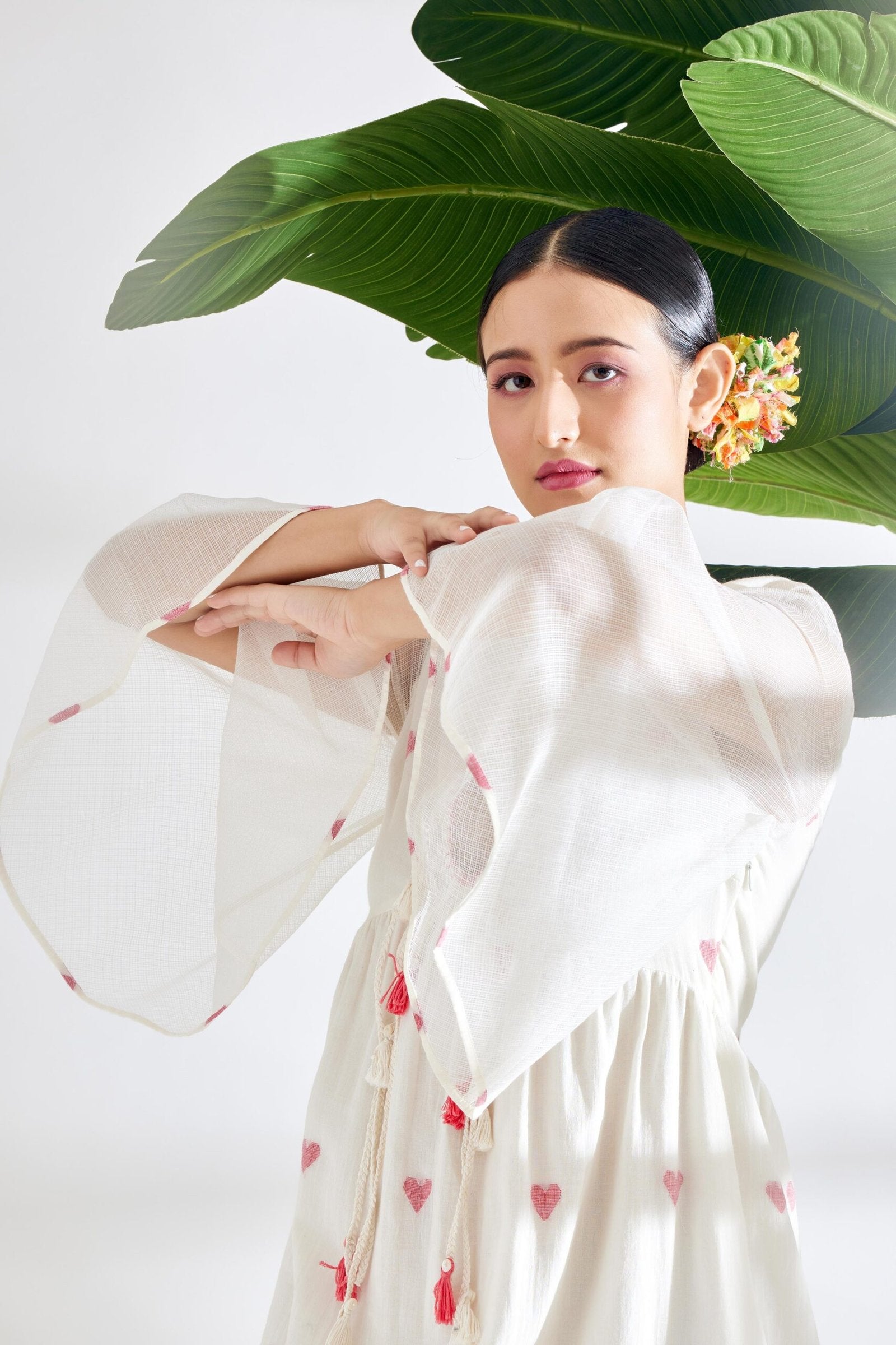 Cream Hand woven Heart Jamdani Dress