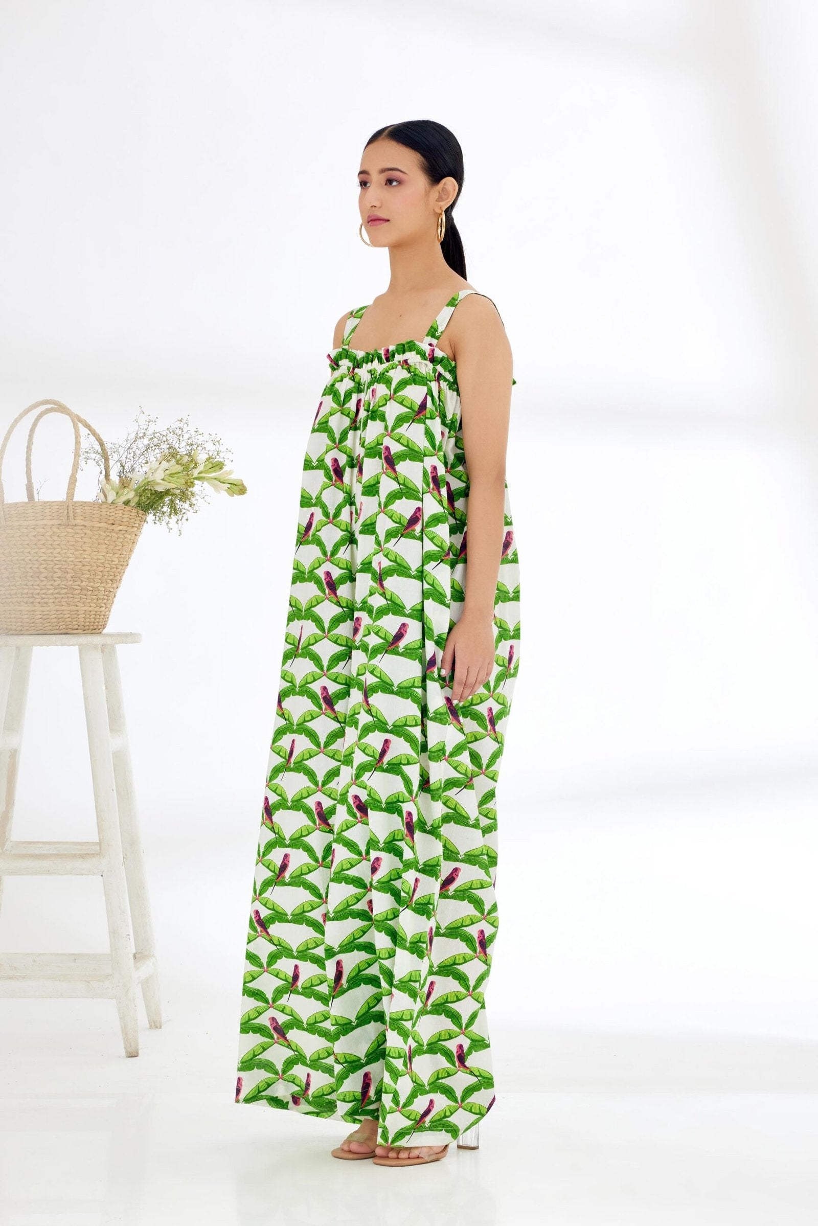 Off-White Hand painted Parakeet Print Jumpsuit