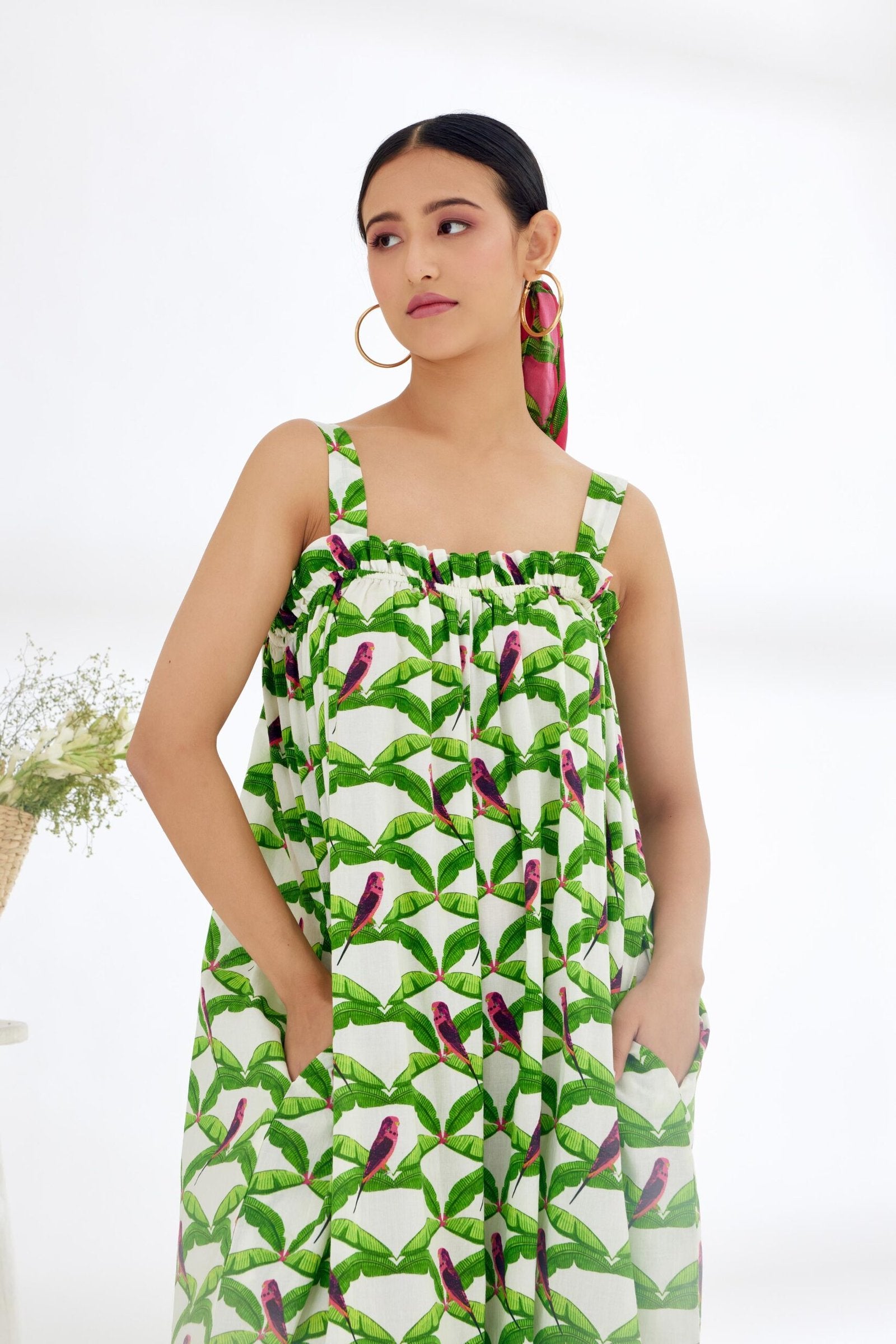 Off-White Hand painted Parakeet Print Jumpsuit