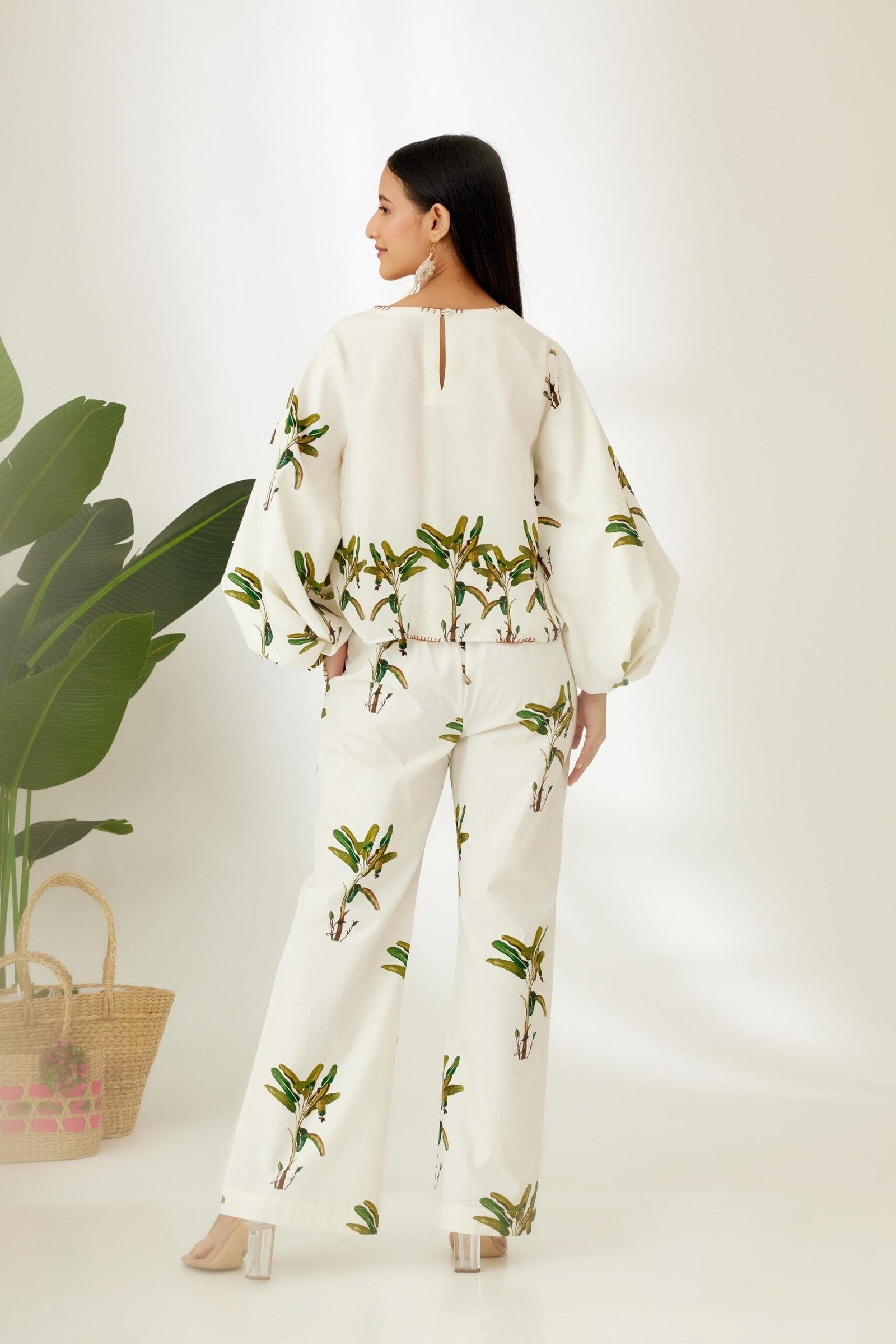 Off-White Hand painted Banana Tree Print Pant