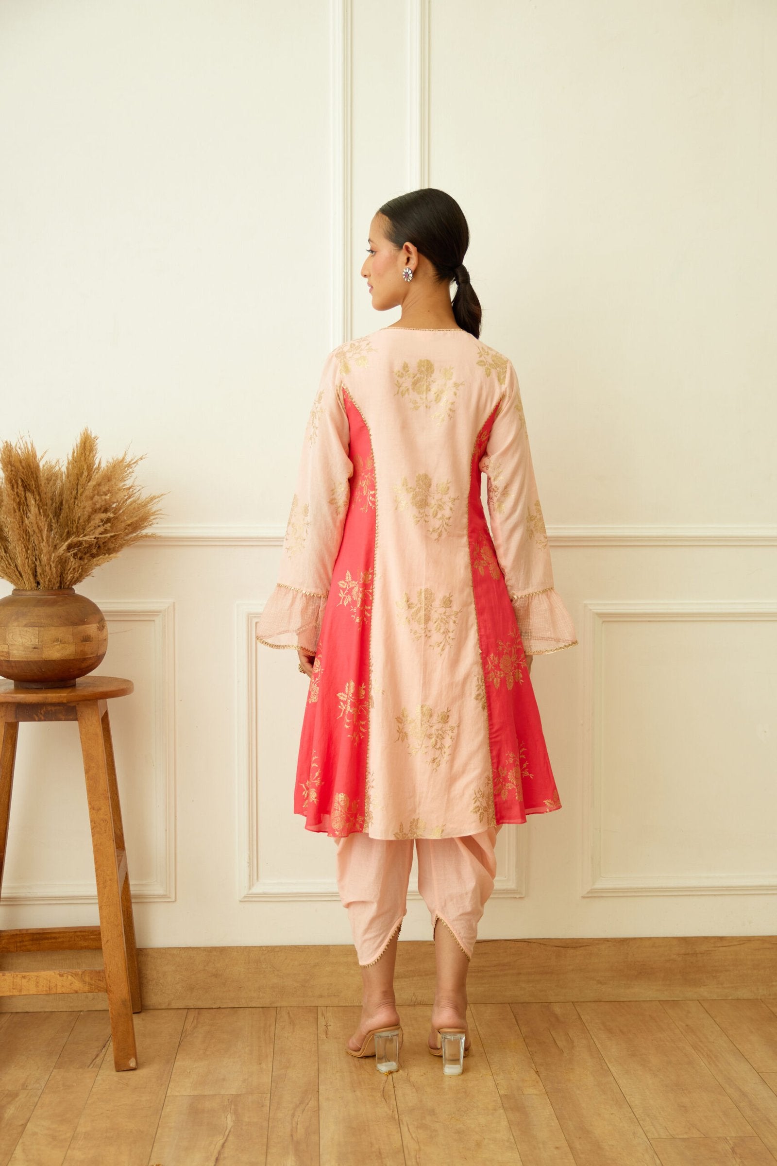 Peach Foil Dhoti Set