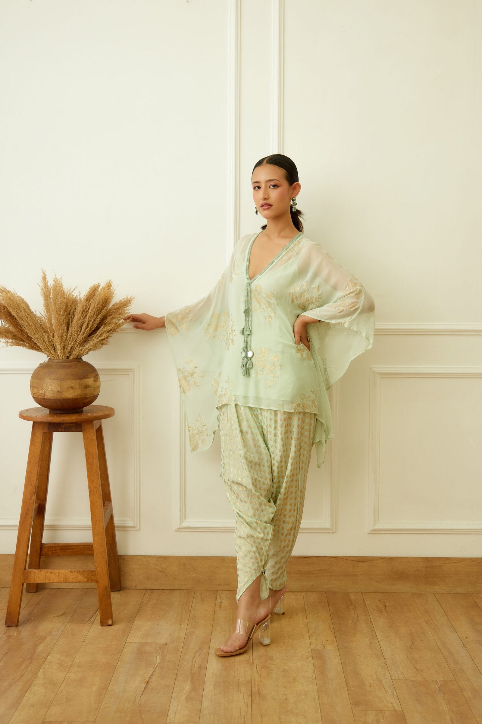 Mint Foil Dhoti Set