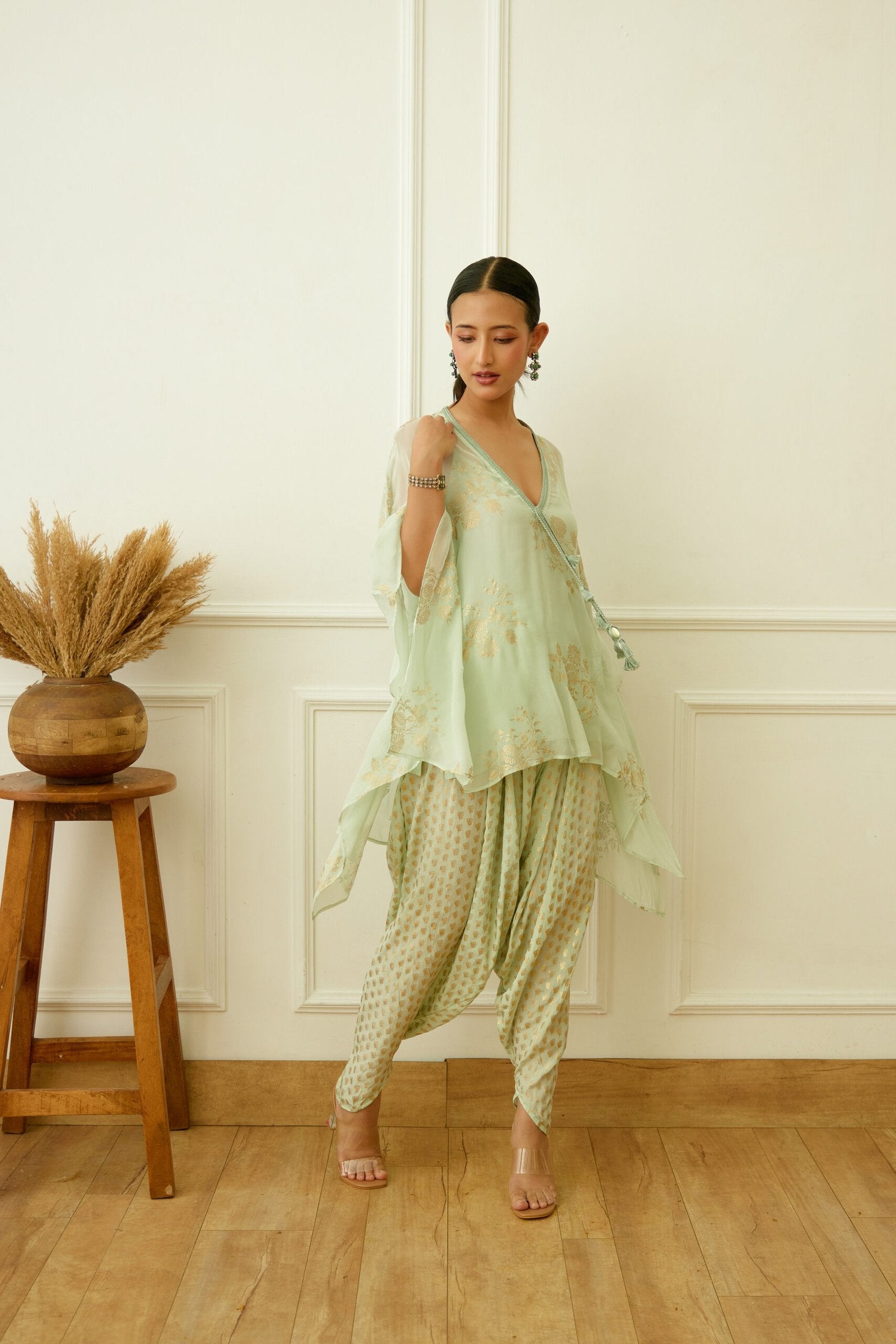 Mint Foil Dhoti Set