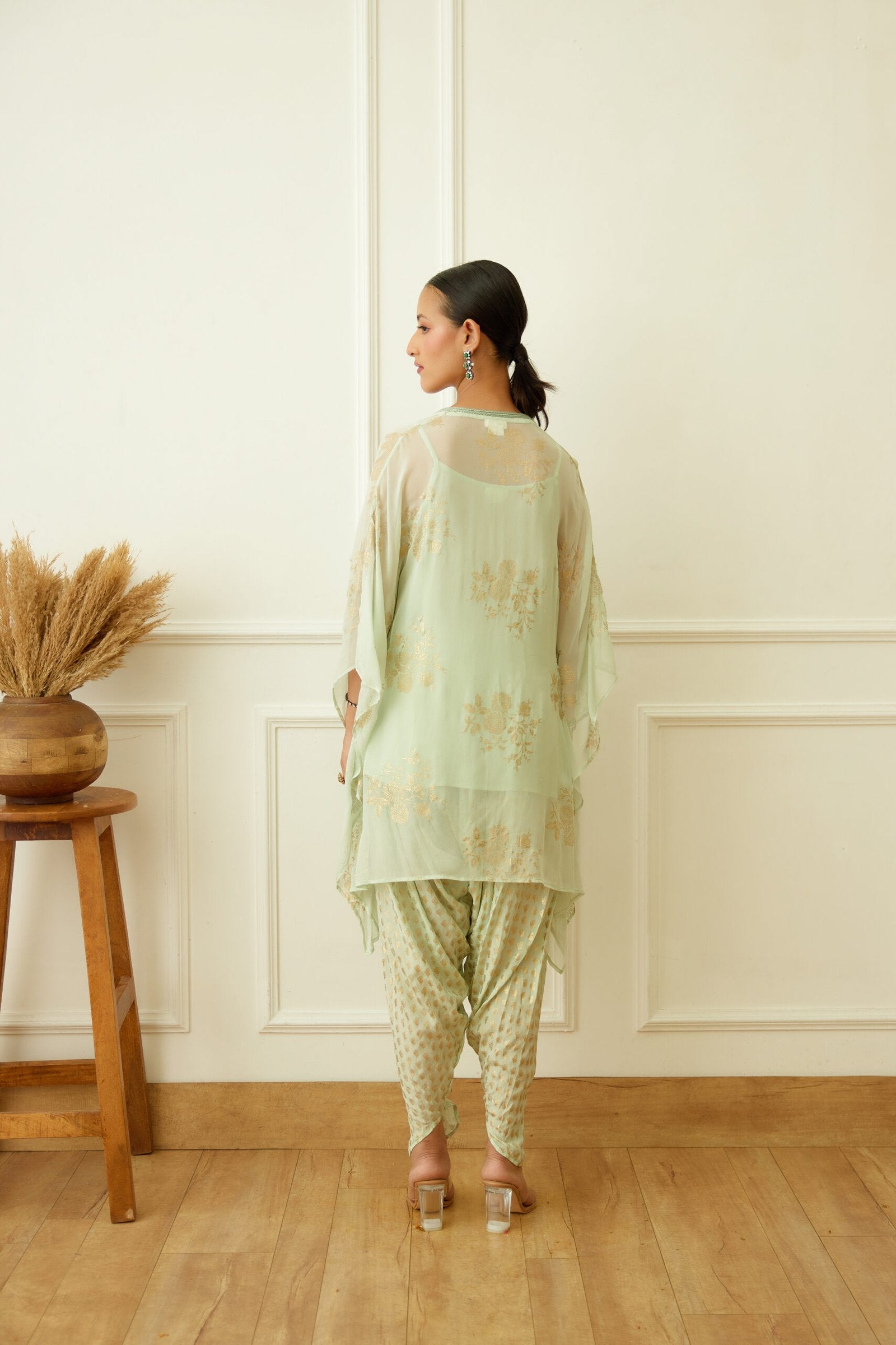 Mint Foil Dhoti Set