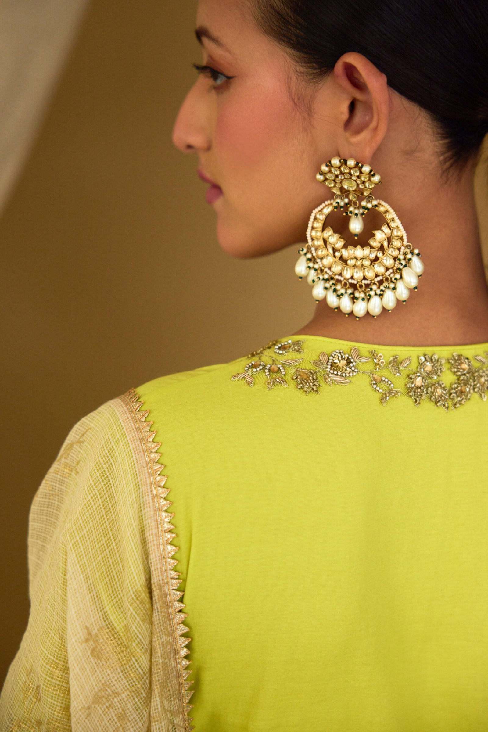 Lime Green Embroidered Angrakha Set