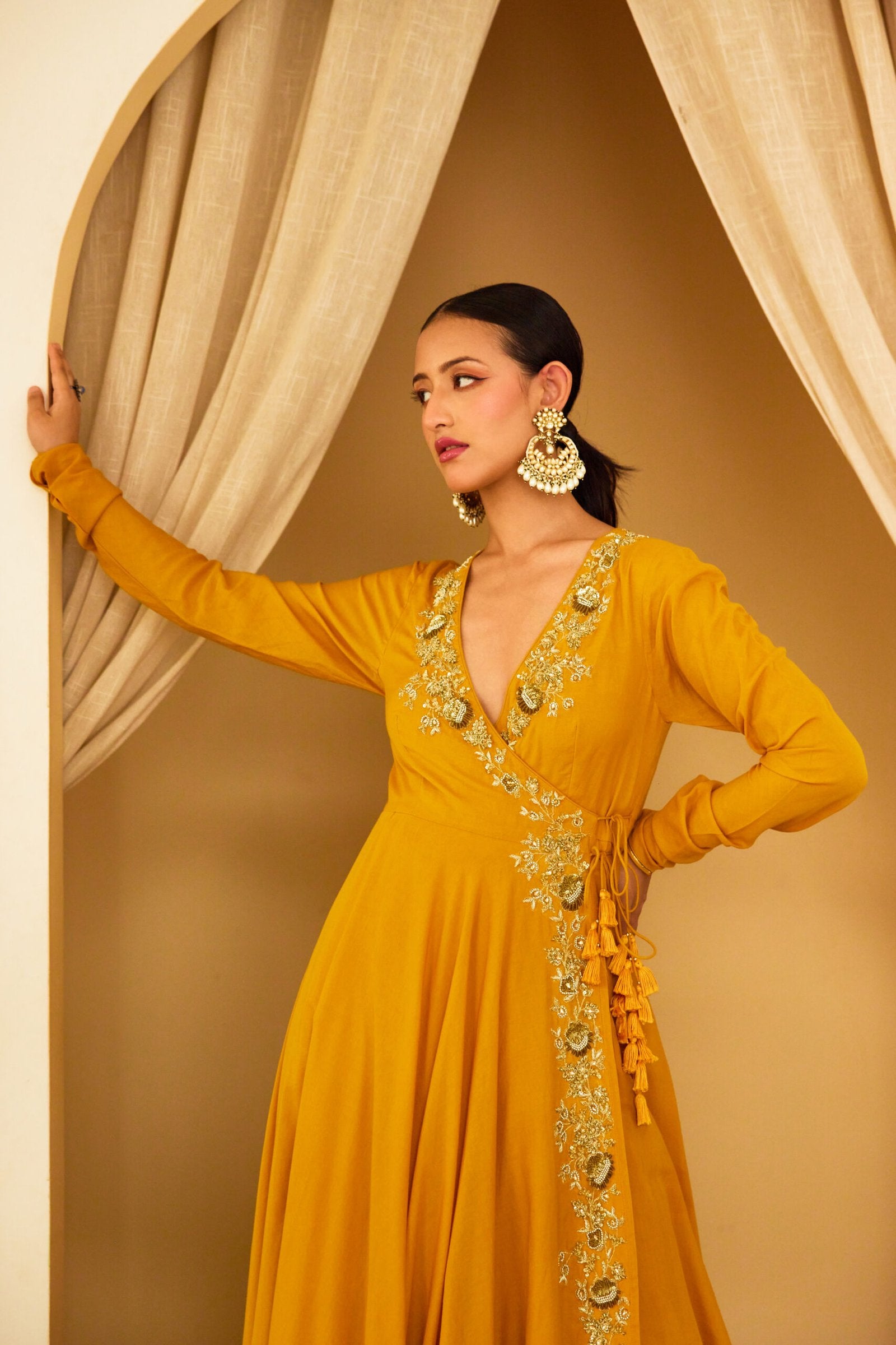 Ochre Embroidered Angrakha Set