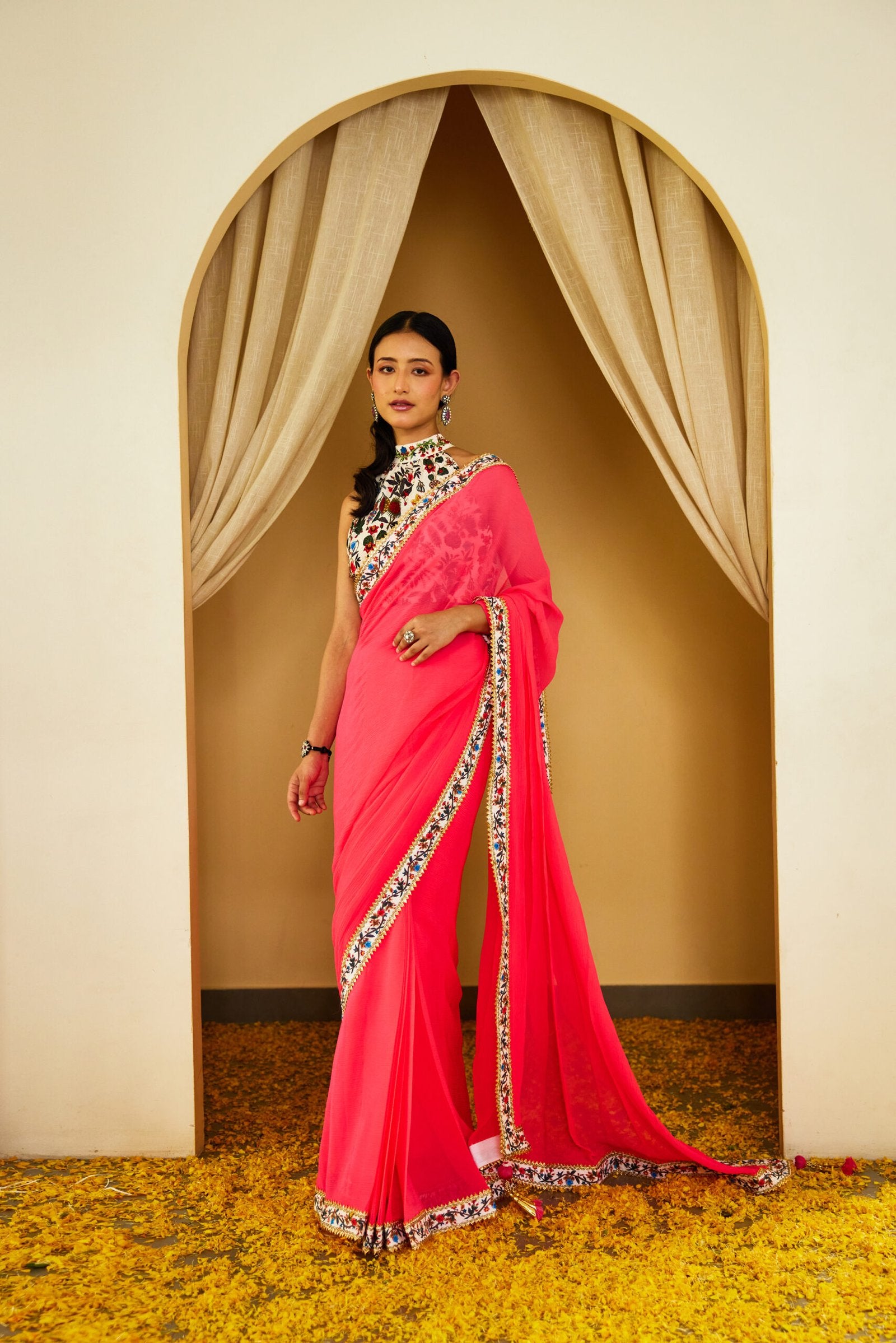 Mithai Pink Pure Silk Chiffon Saree