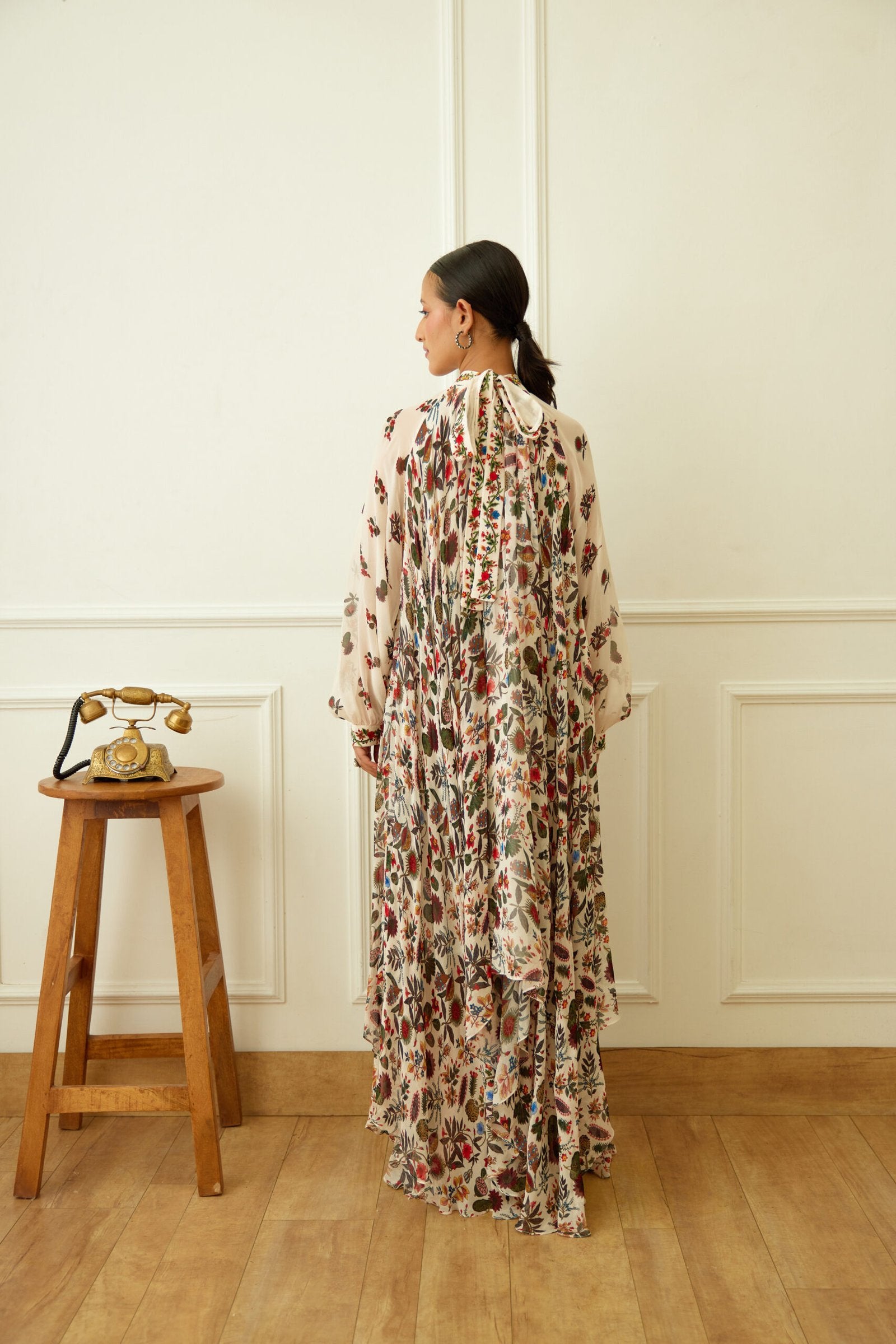 Ivory Kohinoor Jaal Print Asymmetrical Dress