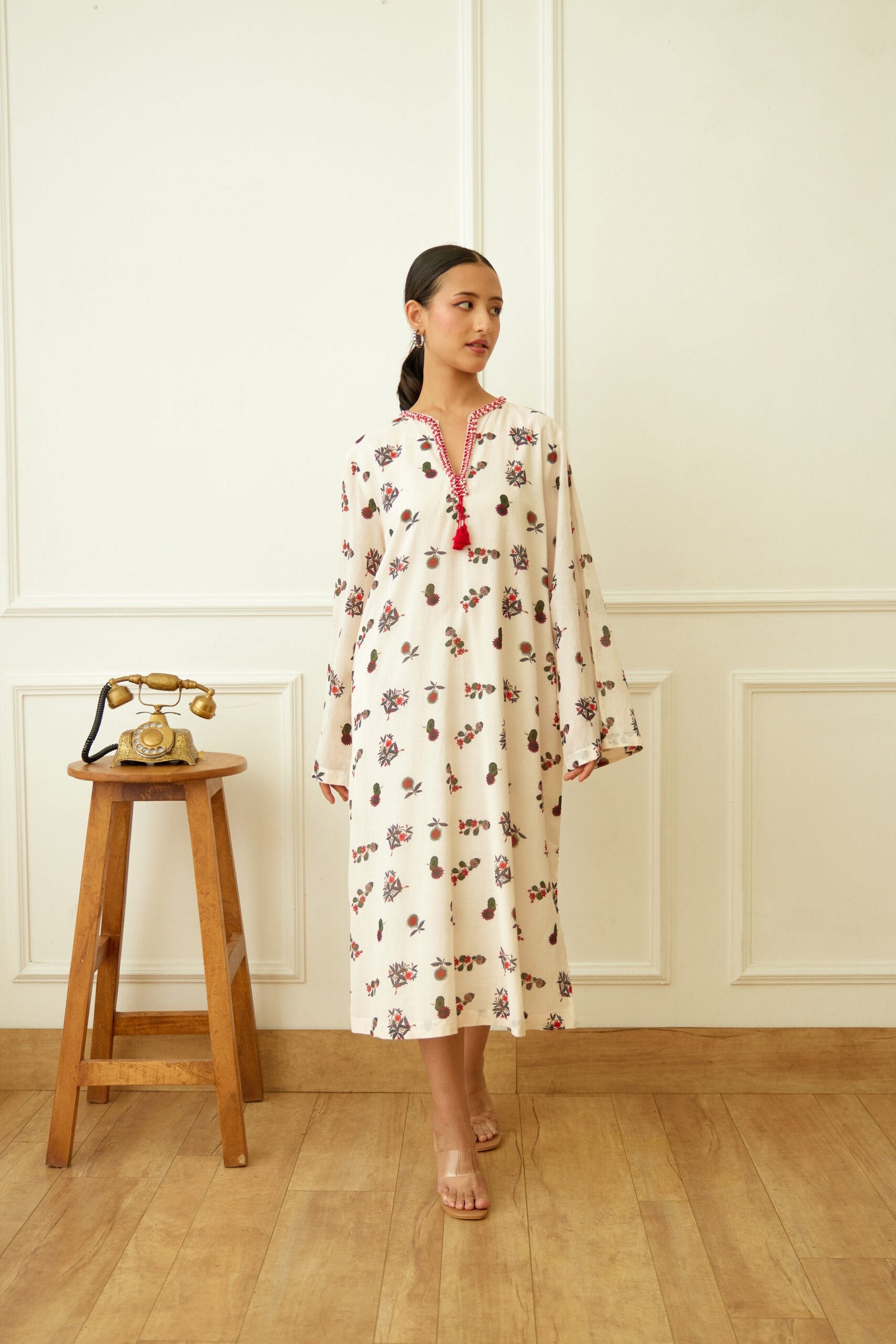 Ivory Kohinoor Buta Print Kaftan Dress