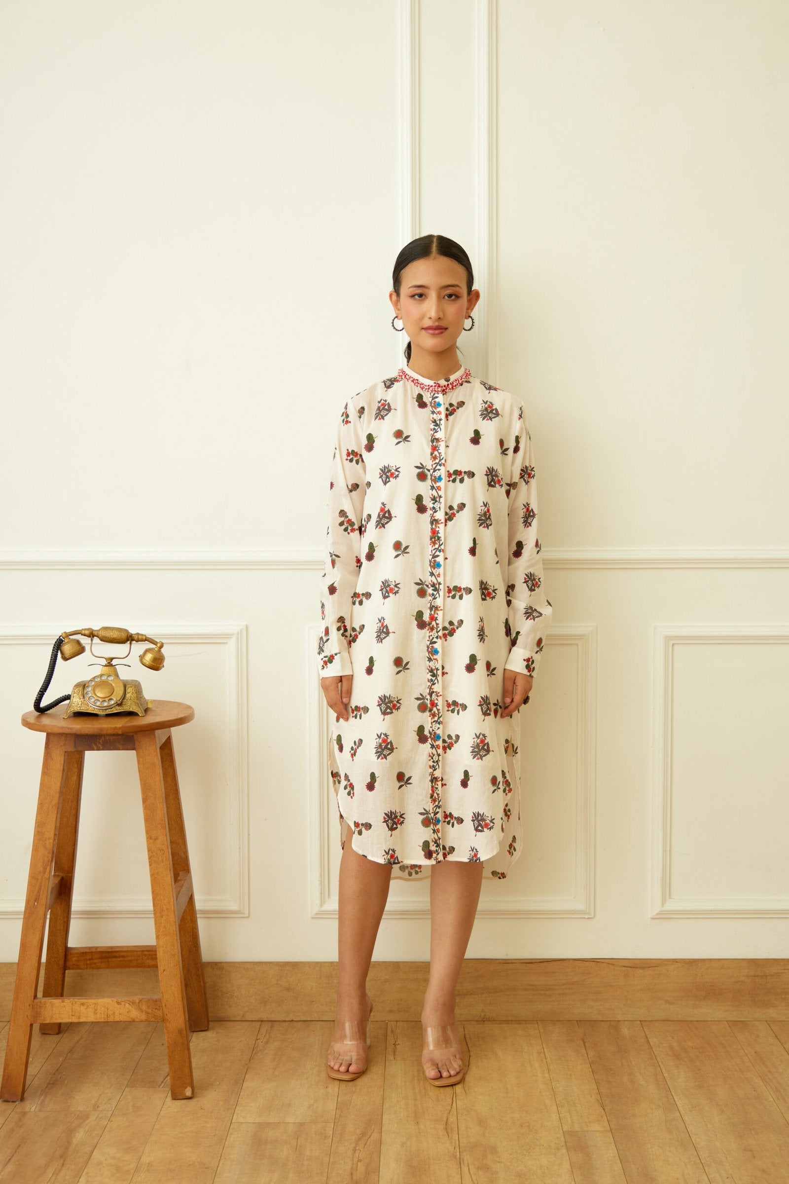 Ivory Kohinoor Buta Print Shirt Dress