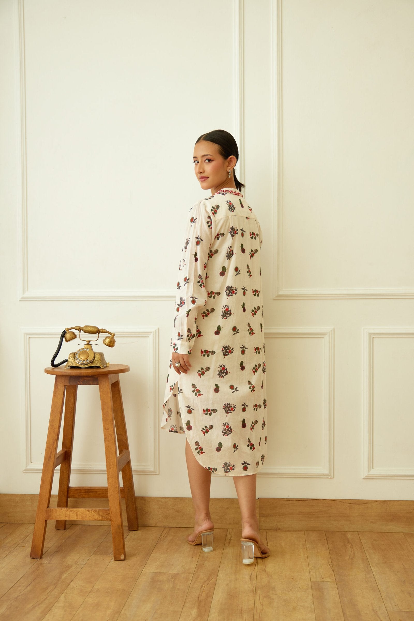 Ivory Kohinoor Buta Print Shirt Dress