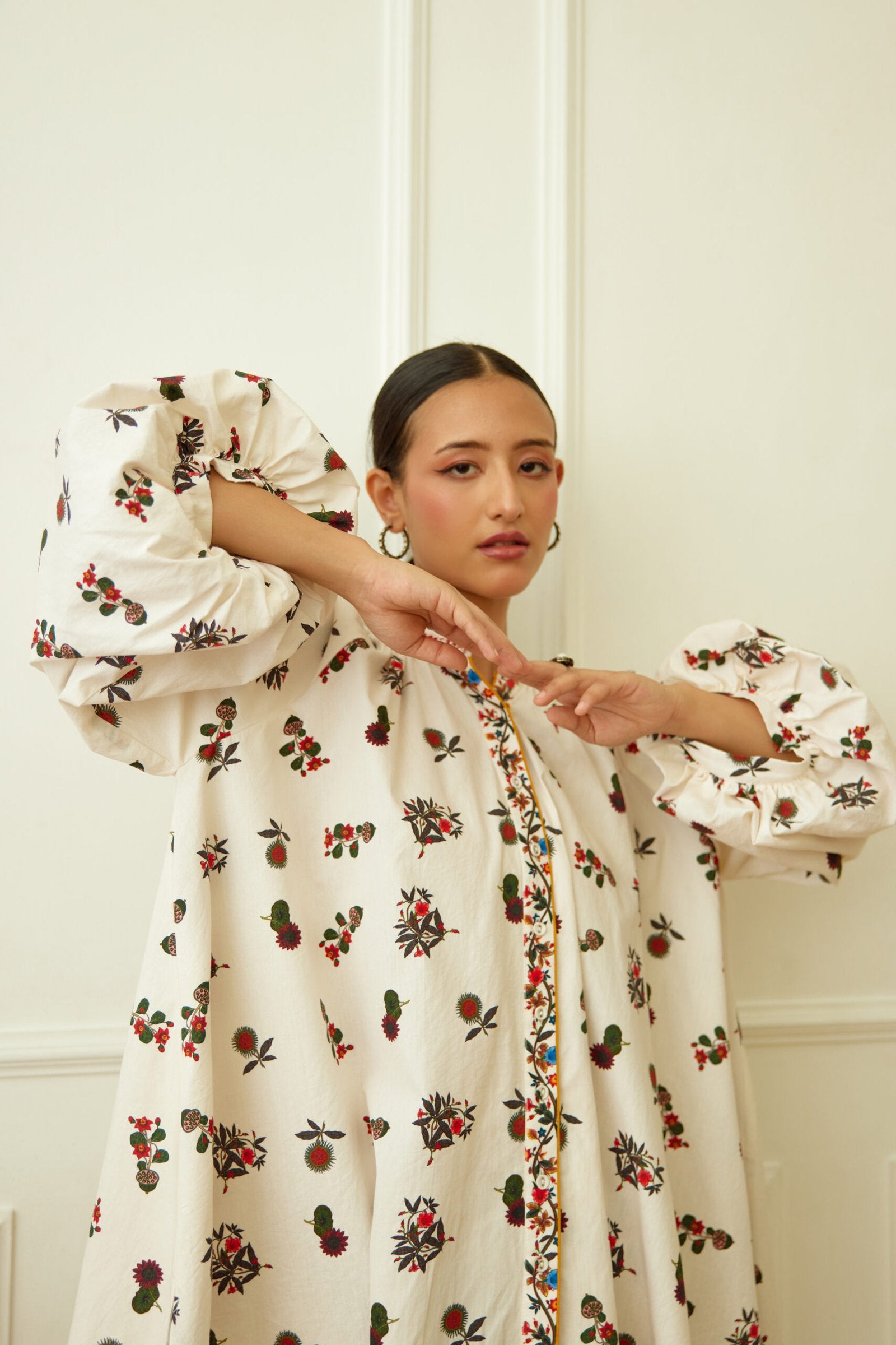 Ivory Kohinoor Buta Print Poplin Shirt Dress