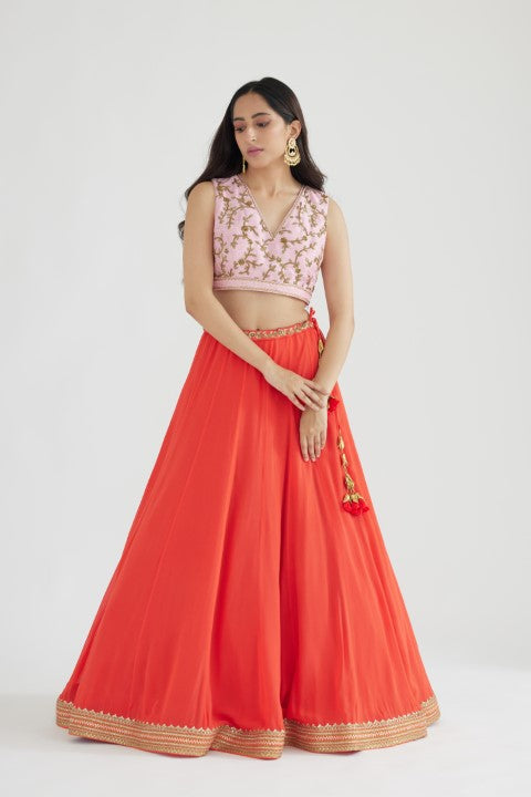 Gajjari Lehenga paired with Light Pink Blouse and Cape