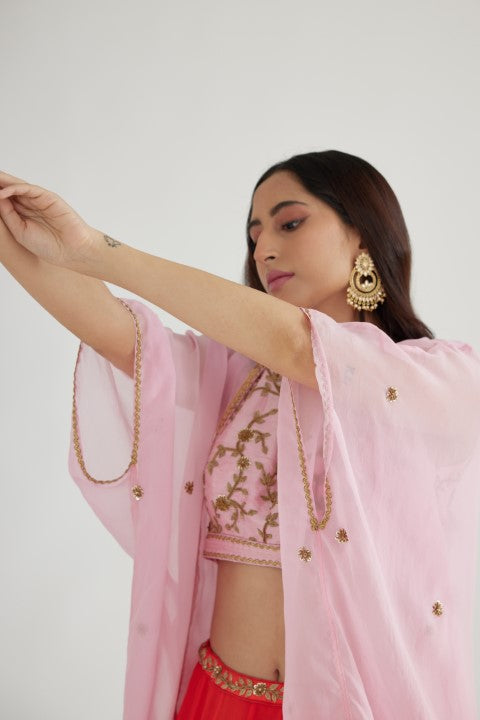 Gajjari Lehenga paired with Light Pink Blouse and Cape