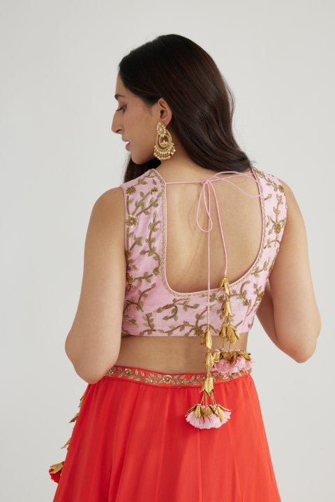 Gajjari Lehenga paired with Light Pink Blouse and Cape