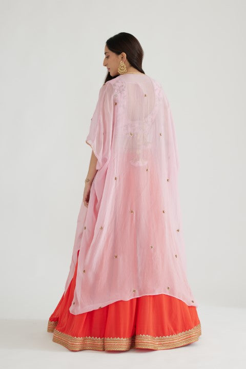 Gajjari Lehenga paired with Light Pink Blouse and Cape