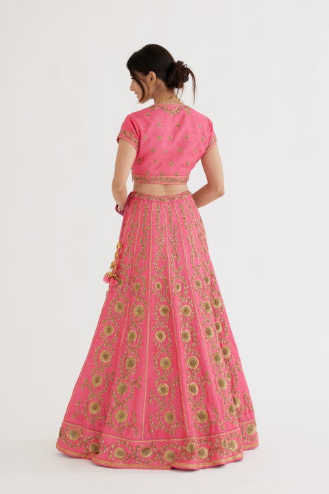 Hot Pink Lehenga with Yellow Dupatta Set