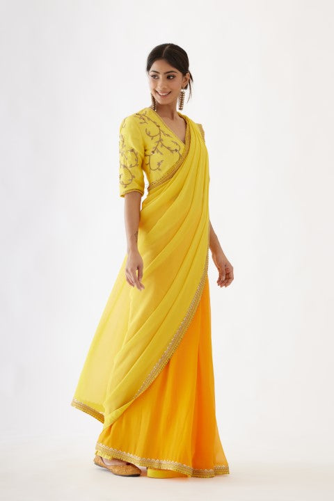 Haldi Yellow and Yellow Ombre Saree Set