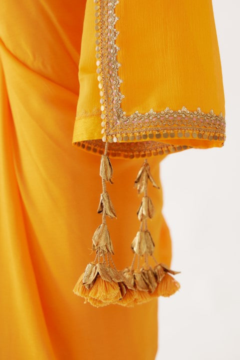 Ochre Yellow and Light Pink Ombre Saree Set