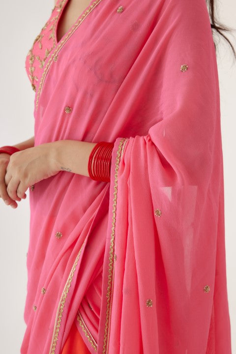 Pink and Gajjari Sharara Saree Set