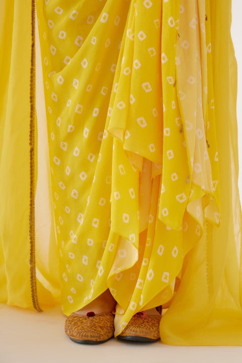 Yellow Bandani Print Drape Skirt Set