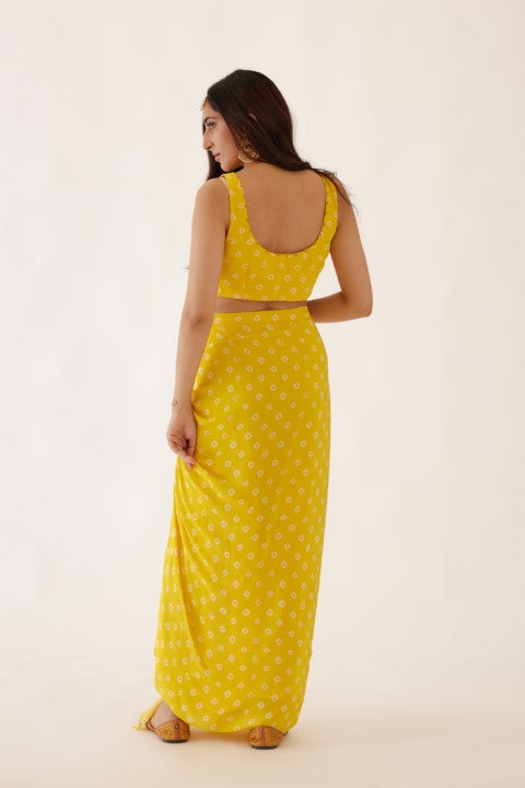 Yellow Bandani Print Drape Skirt Set