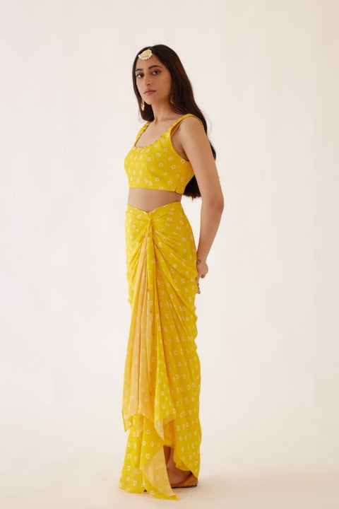 Yellow Bandani Print Drape Skirt Set