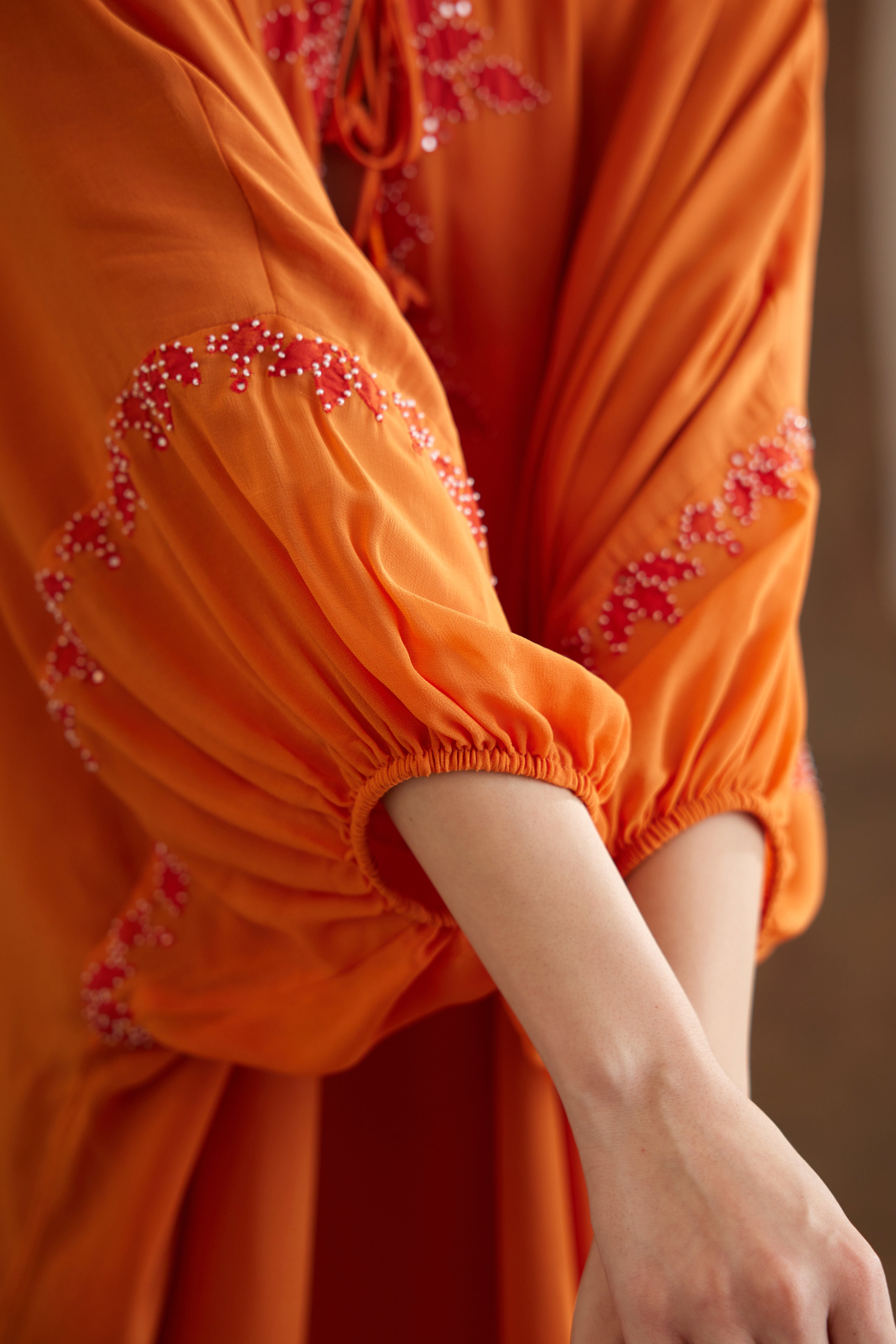 Saffron applique embroidered Kaftan Dress